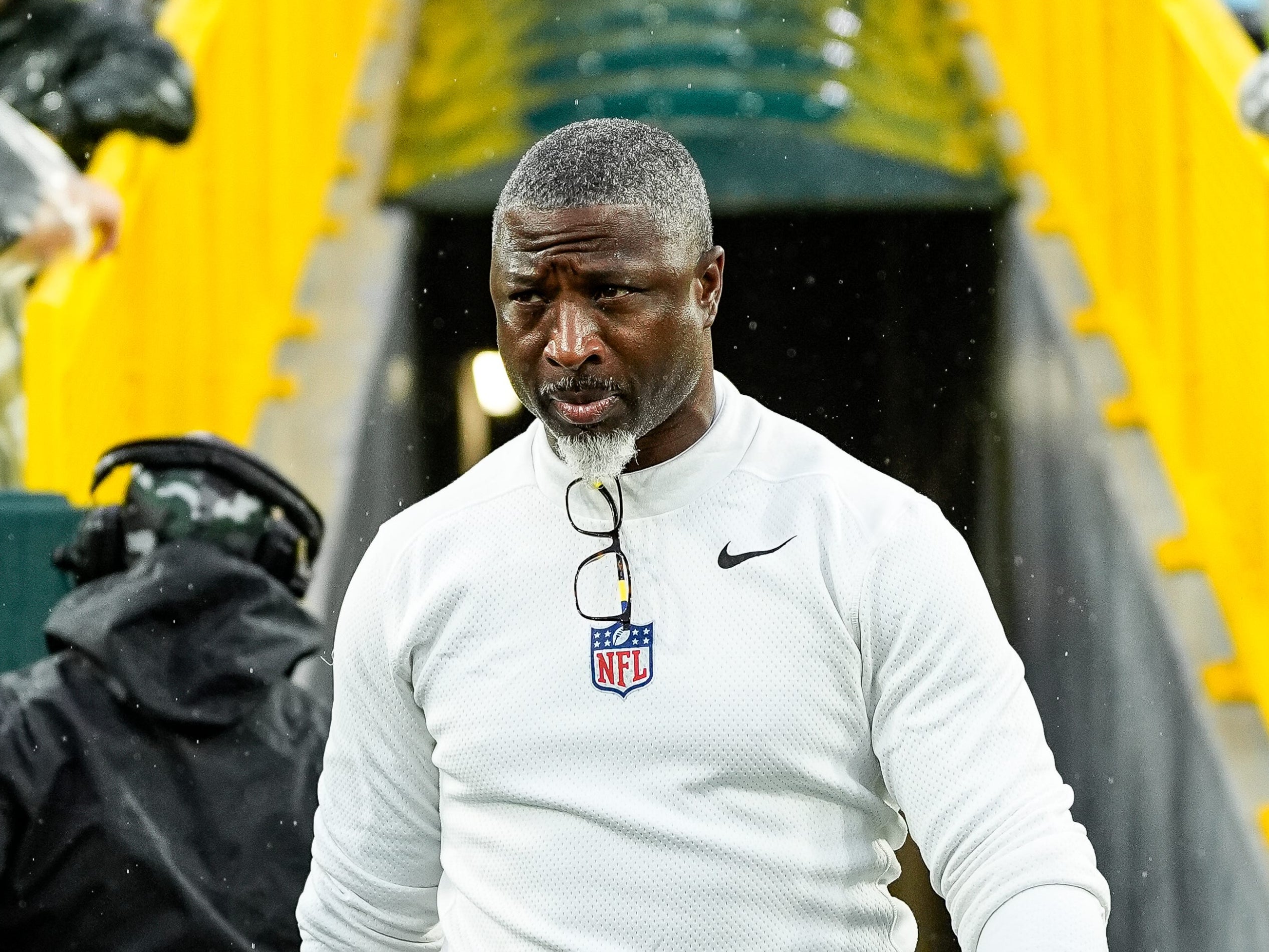 Detroit Lions defensive coordinator Aaron Glenn walks out the visiting team tunnel for first half against Green Bay Packers at Lambeau Field in Green Bay, Wis. on Sunday, Nov. 3, 2024.