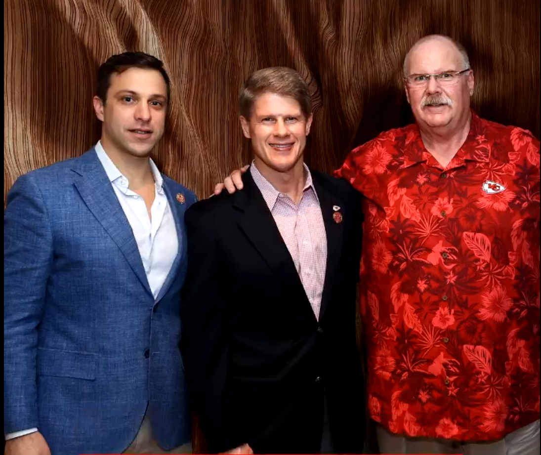 Chiefs HC Andy Reid, GM Brett Veach, Chairman Clark Hunt