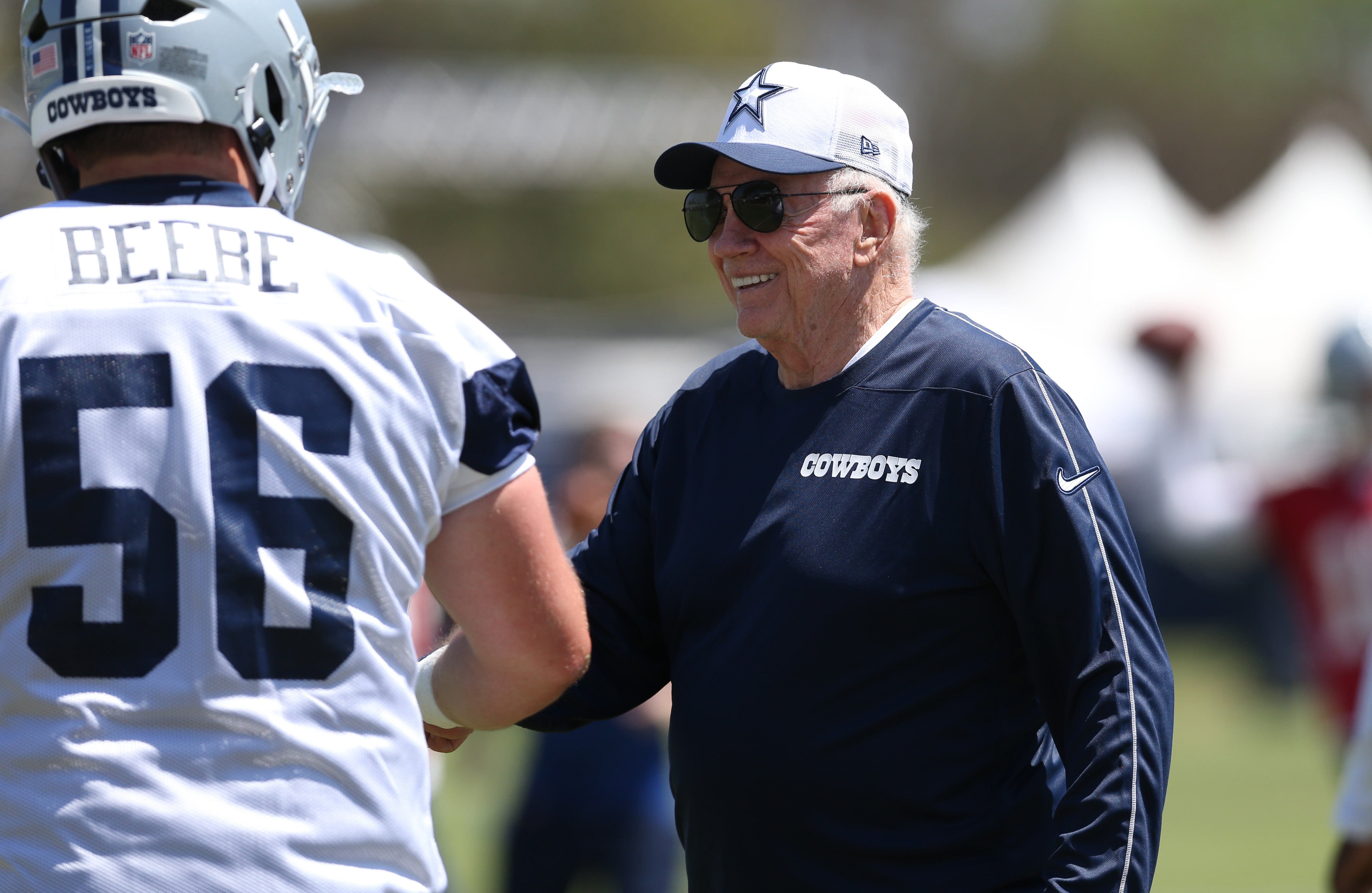 Dallas Cowboys owner Jerry Jones during training camp at the River Ridge Playing Fields in Oxnard, Californian.