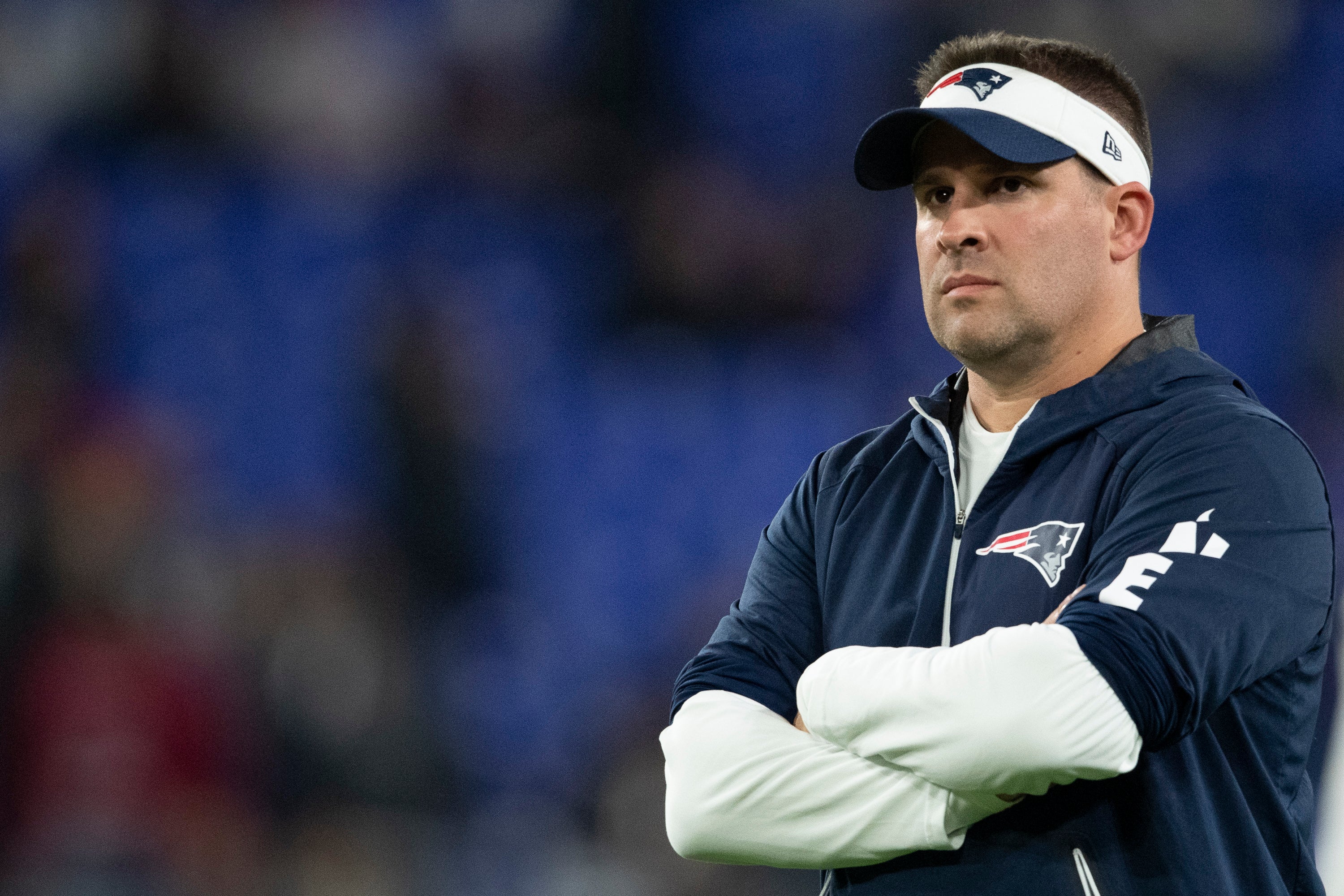 Nov 3, 2019; Baltimore, MD, USA; New England Patriots offensive coordinator / quarterbacks coach Josh McDaniels before the game against the Baltimore Ravens at M&T Bank Stadium.