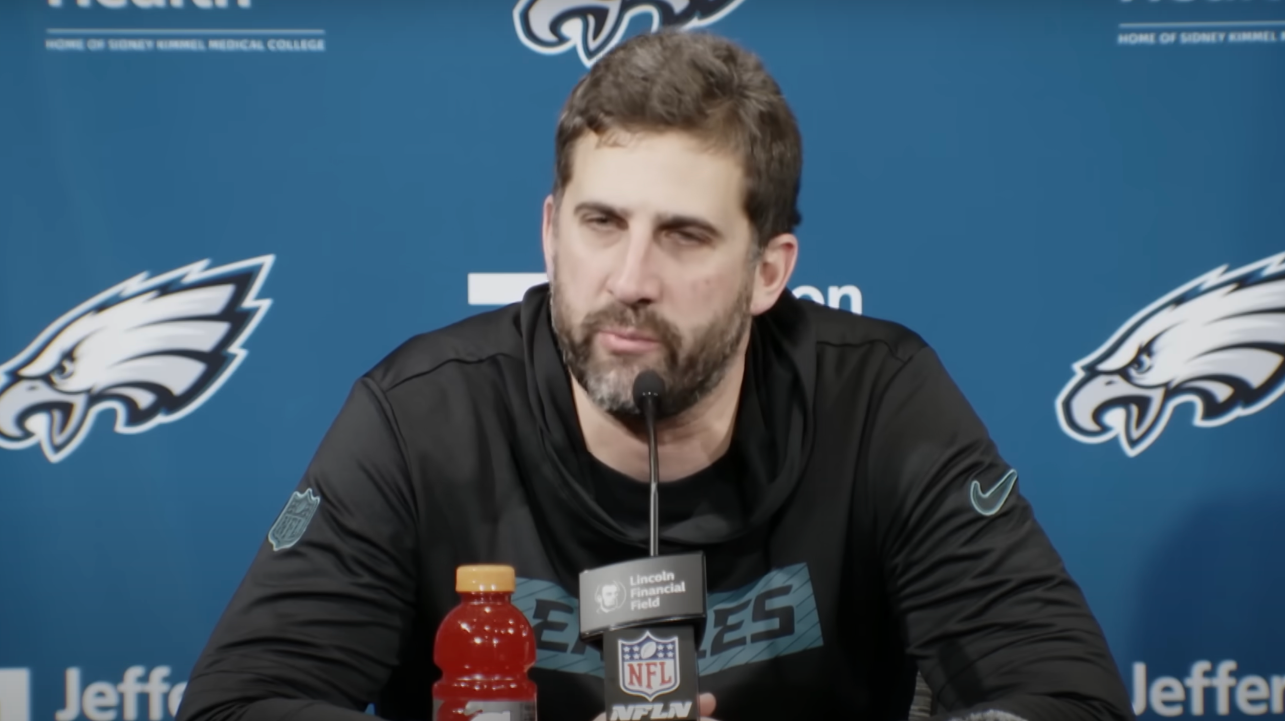 Philadelphia Eagles head coach Nick Sirianni speaks to media ahead of NFC championship game vs. Washington Commanders