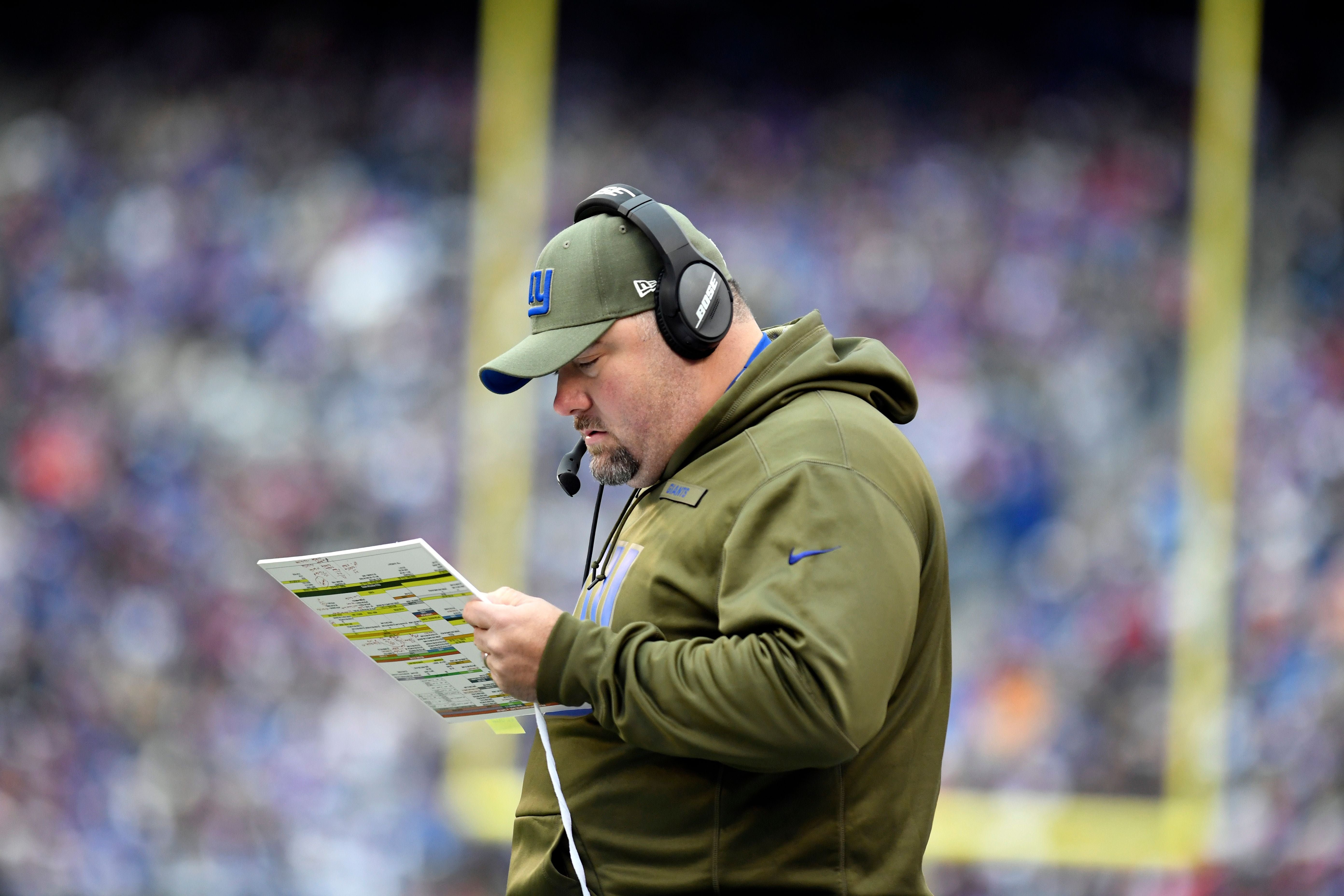 New York Giants defensive coordinator James Bettcher on the sideline in the first half. The New York Giants face the Tampa Bay Buccaneers in NFL Week 11 on Sunday, Nov. 18, 2018 in East Rutherford. Nyg Vs Tb