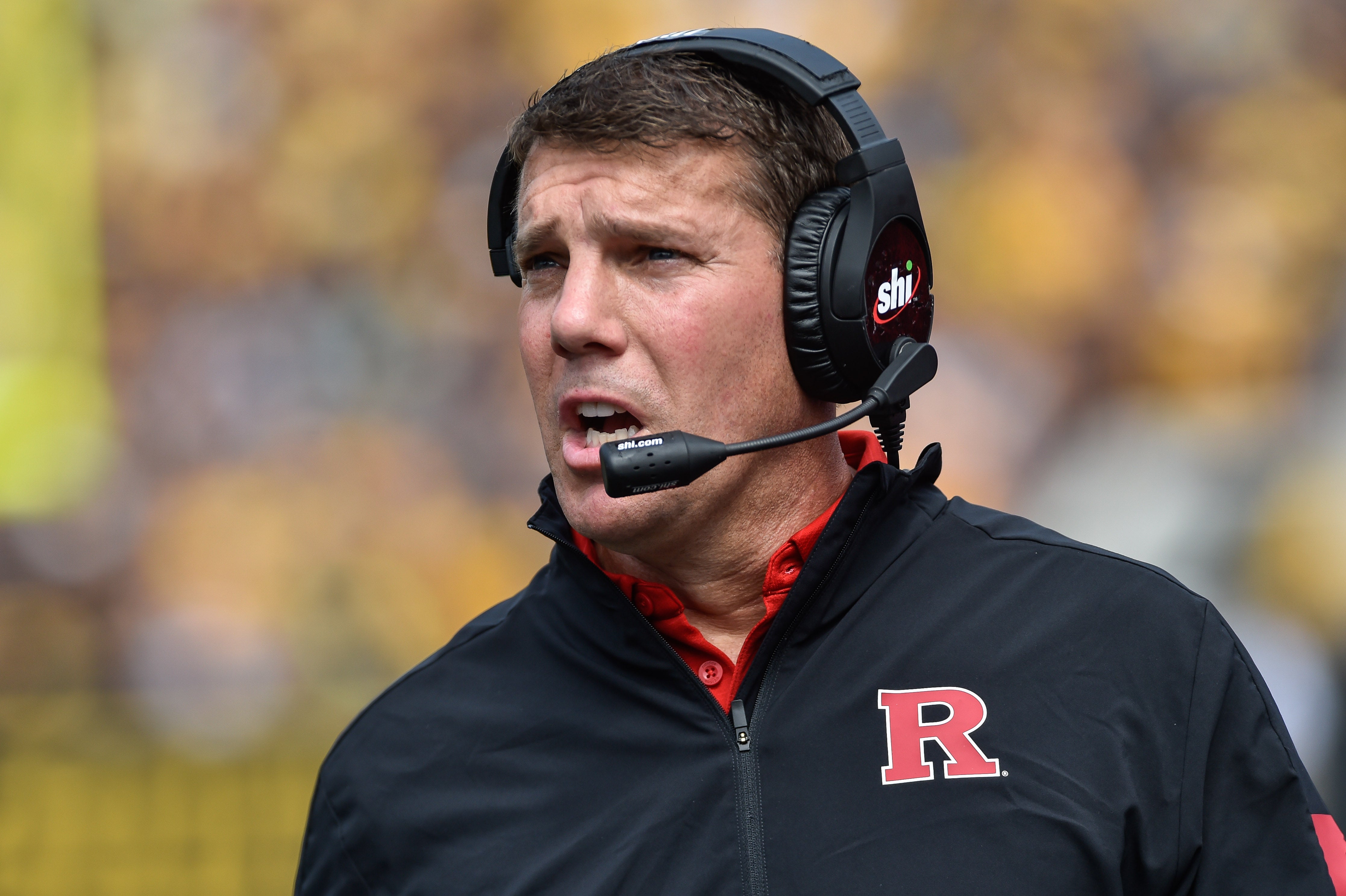 Rutgers Scarlet Knights head coach Chris Ash looks on during the second quarter against the Iowa Hawkeyes at Kinnick Stadium.
