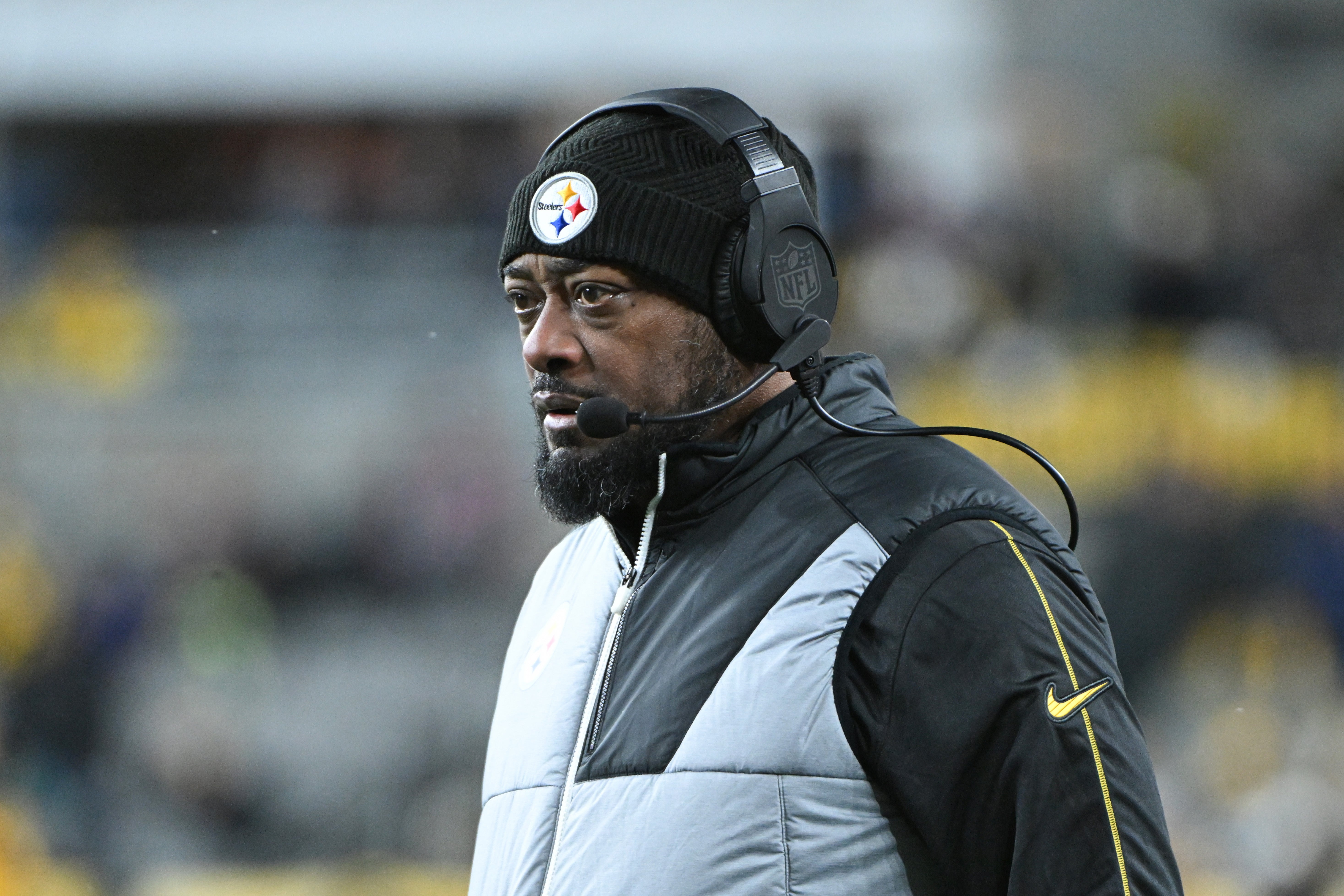 Jan 4, 2025; Pittsburgh, Pennsylvania, USA; Pittsburgh Steelers head coach Mike Tomlin looks on during the second quarter against the Cincinnati Bengals at Acrisure Stadium.