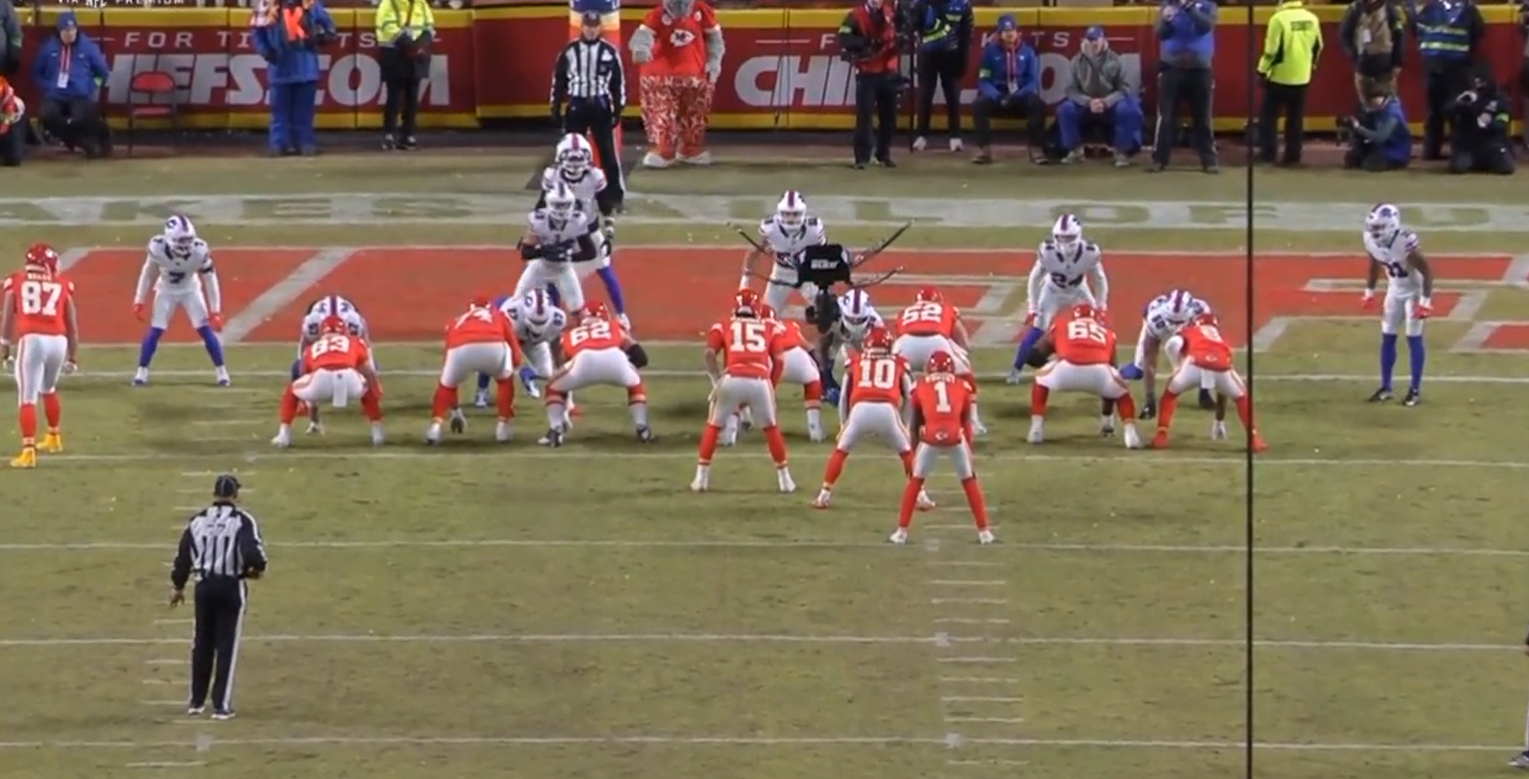 Chiefs prepare to run 65 Toss Power Trap vs. Bills in the AFC Championship Game.