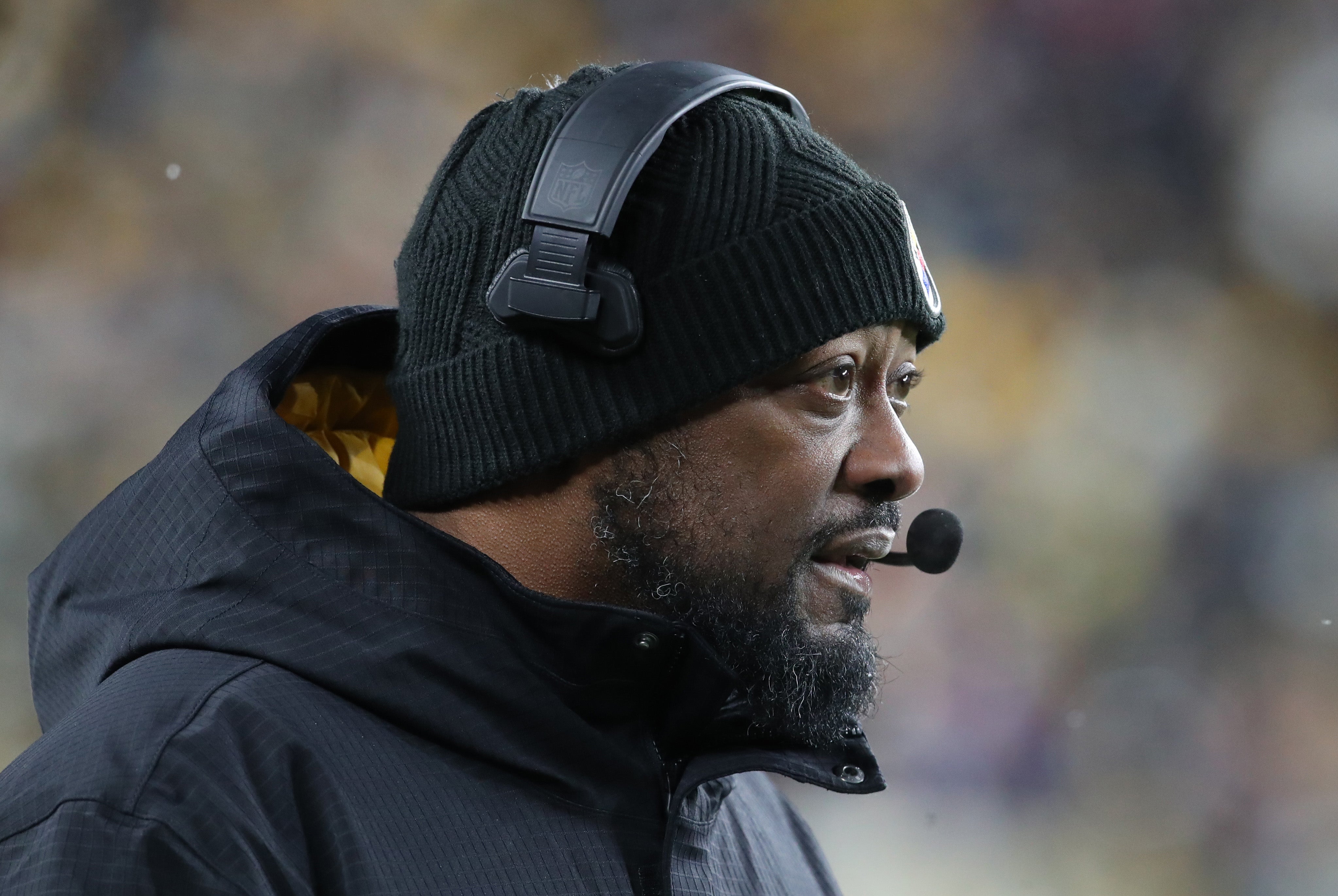 Jan 4, 2025; Pittsburgh, Pennsylvania, USA; Pittsburgh Steelers head coach Mike Tomlin looks on from the sidelines against the Cincinnati Bengals during the third quarter at Acrisure Stadium.