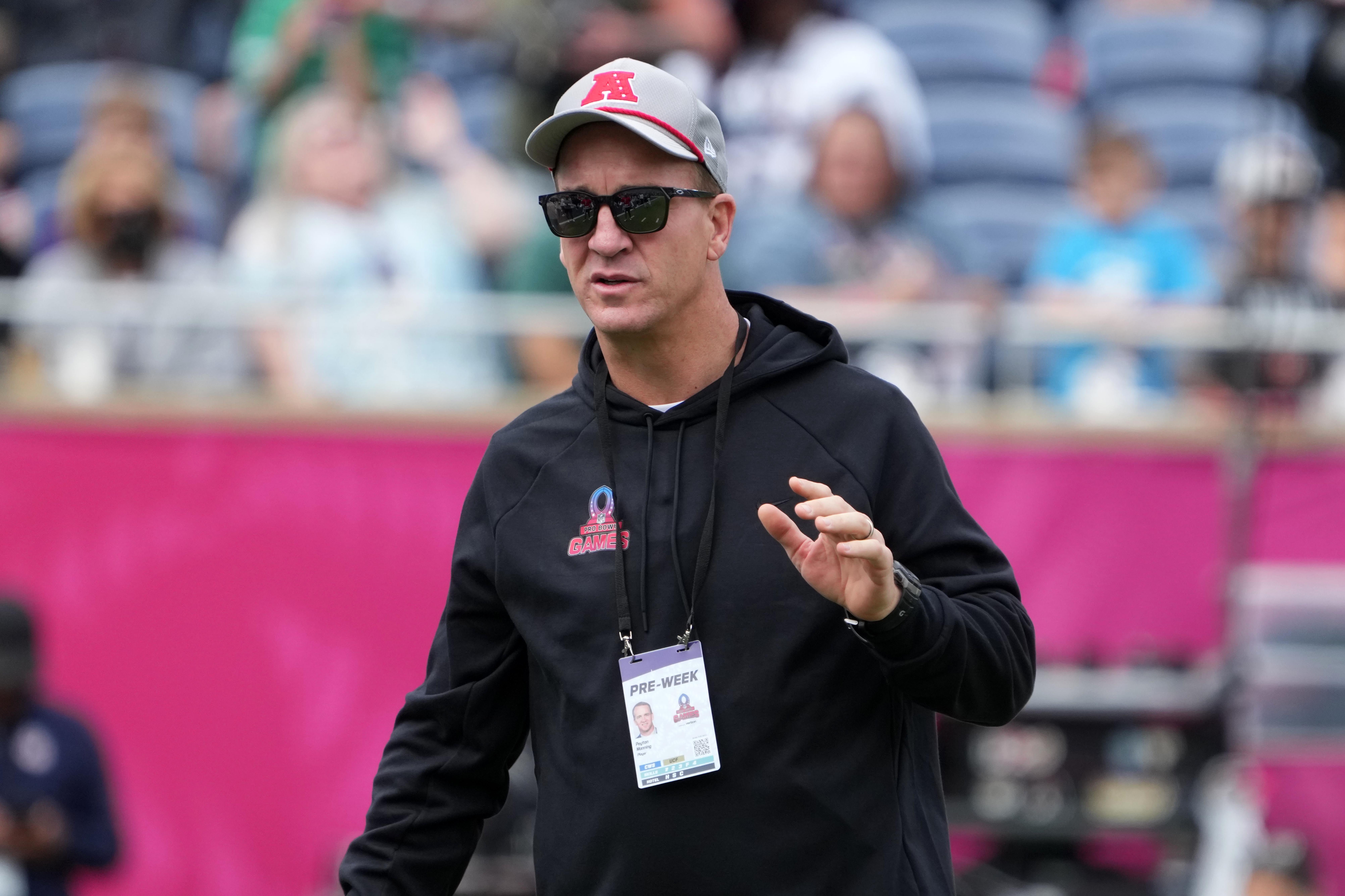 Feb 1, 2025; Orlando, FL, USA; AFC coach Peyton Manning during Pro Bowl Games practice at Camping World Stadium.
