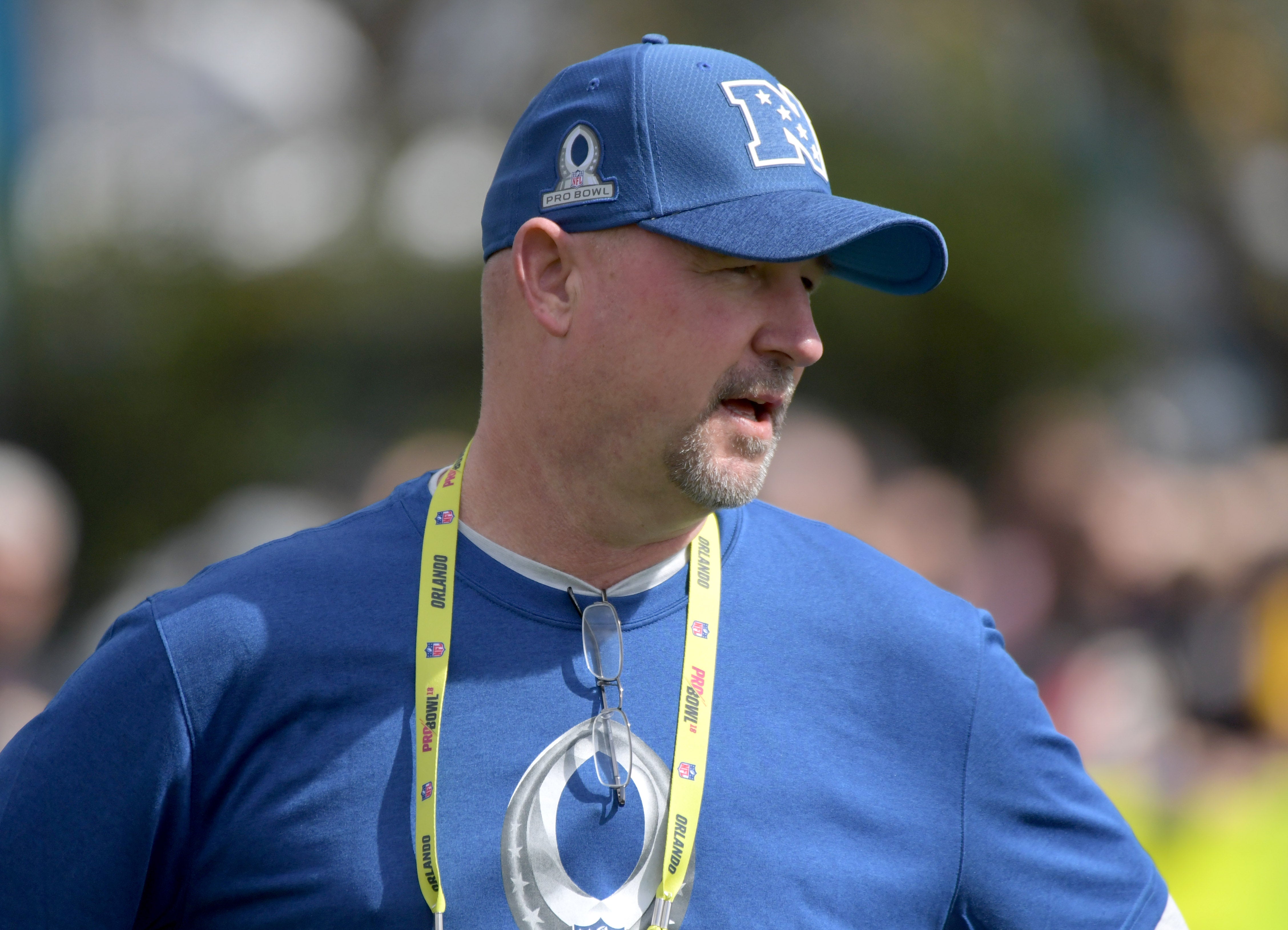 Jan 26, 2018; Kissimmee, FL, USA; New Orleans Saints offensive line coach Dan Roushar during NFC practice for the 2018 Pro Bowl at ESPN Wide World of Sports.