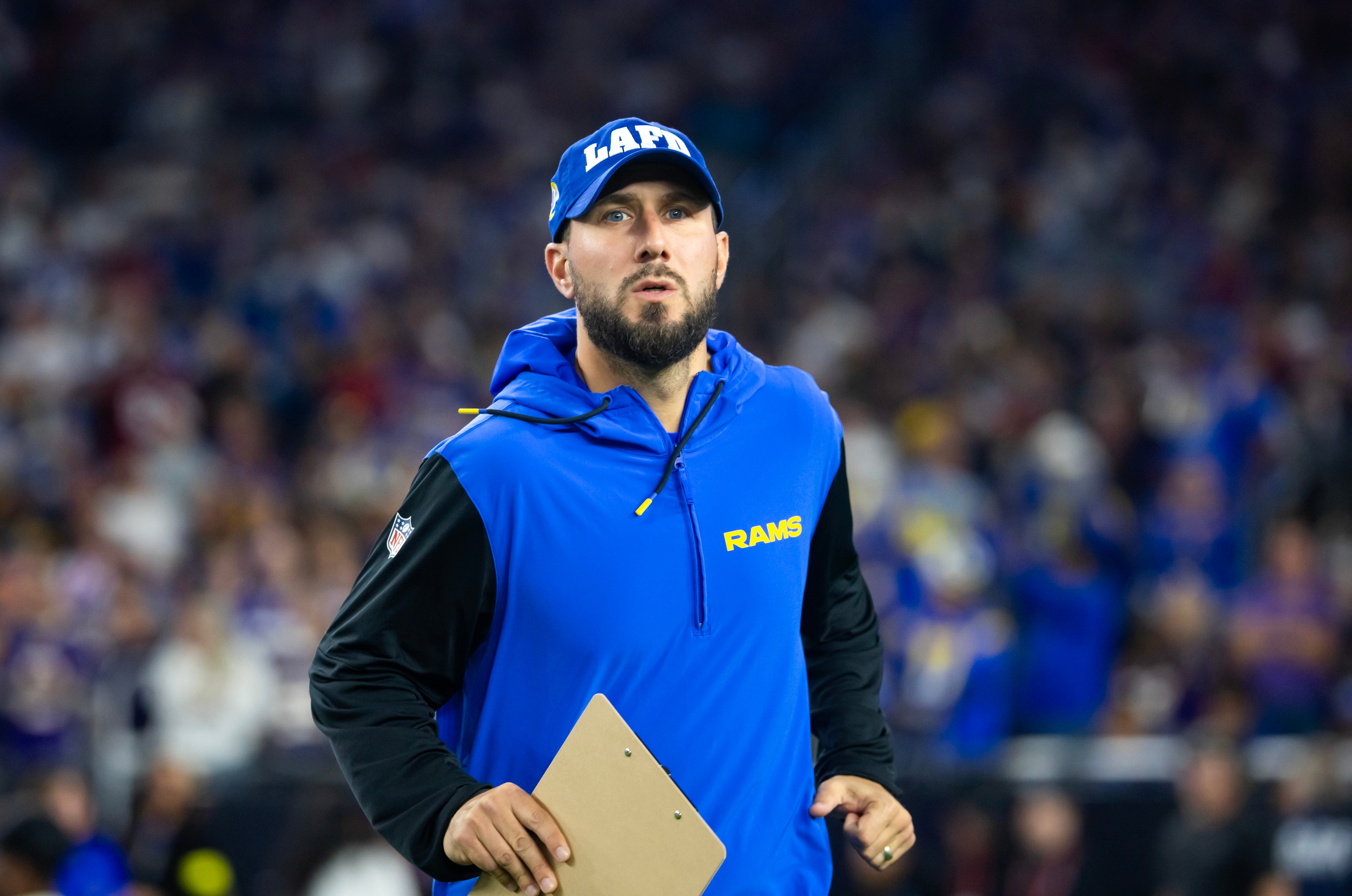Los Angeles Rams tight ends coach Nick Caley against the Minnesota Vikings during an NFC wild card game at State Farm Stadium. Mandatory Credit: