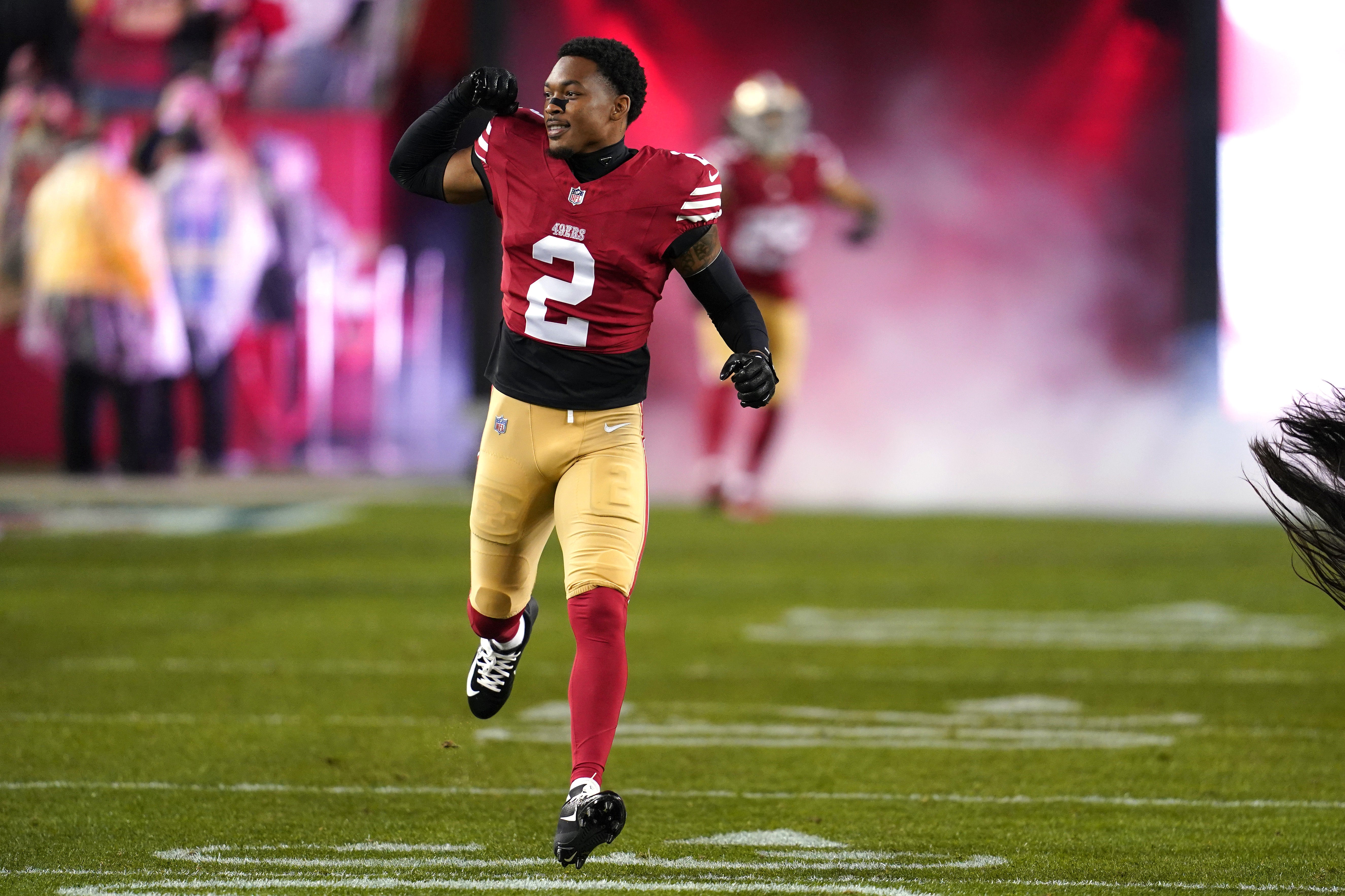 San Francisco 49ers cornerback Deommodore Lenoir (2) is introduced before the start of the game against the Los Angeles Rams at Levi's Stadium.