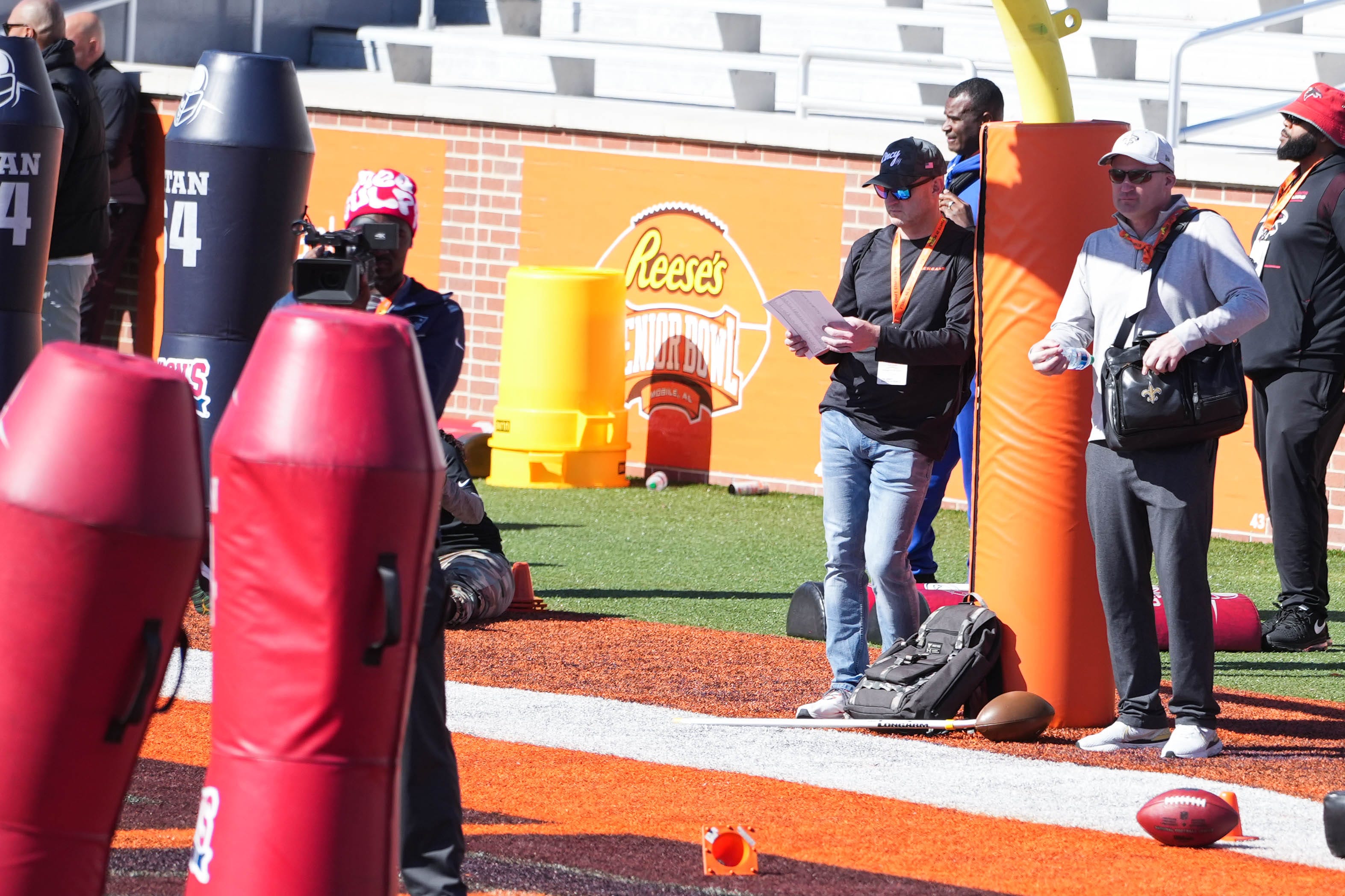 Bengals Director of Player Personnel Duke Tobin watches practices during the 2024 Senior Bowl in Mobile Alabama on Tuesday January 30, 2024.  