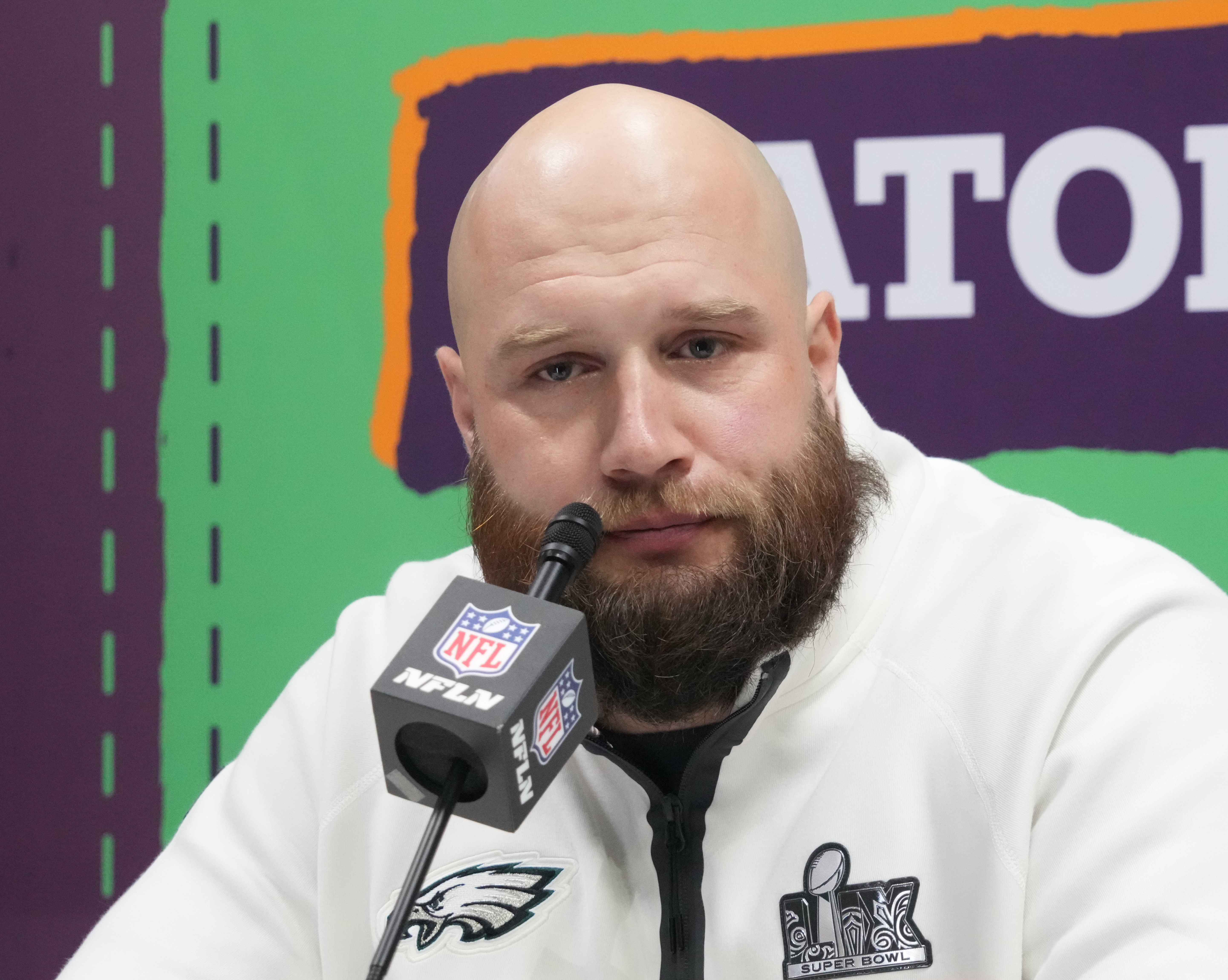 Philadelphia Eagles offensive tackle Lane Johnson (65) during Super Bowl LIX Opening Night at Ceasars Superdome.