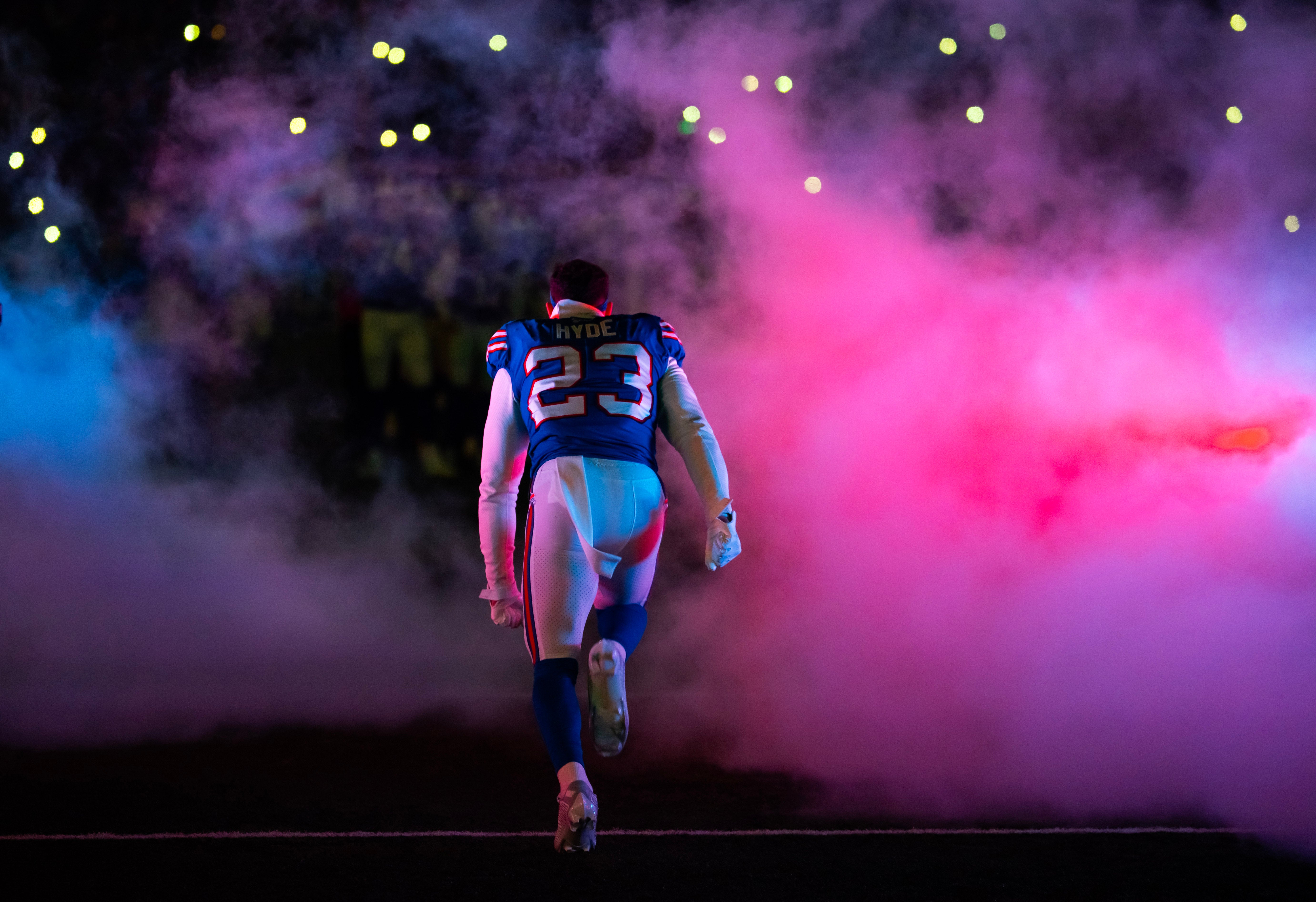 Jan 21, 2024; Orchard Park, New York, USA; Buffalo Bills safety Micah Hyde (23) against the Kansas City Chiefs in the 2024 AFC divisional round game at Highmark Stadium.