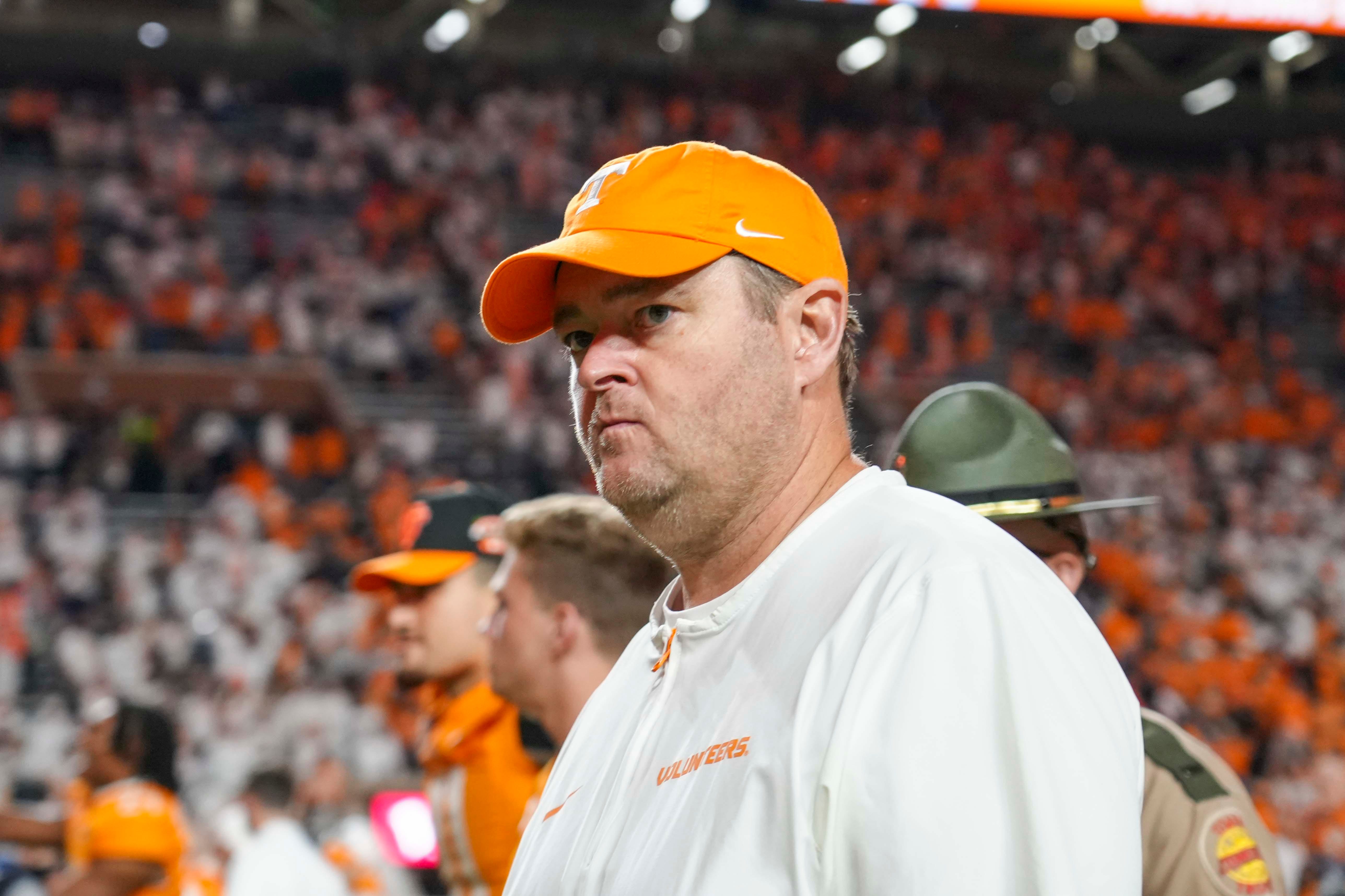 Tennessee head coach Josh Heupel during a NCAA football game between Tennessee and Florida in Neyland Stadium, in Knoxville, Tenn., Oct. 12, 2024.