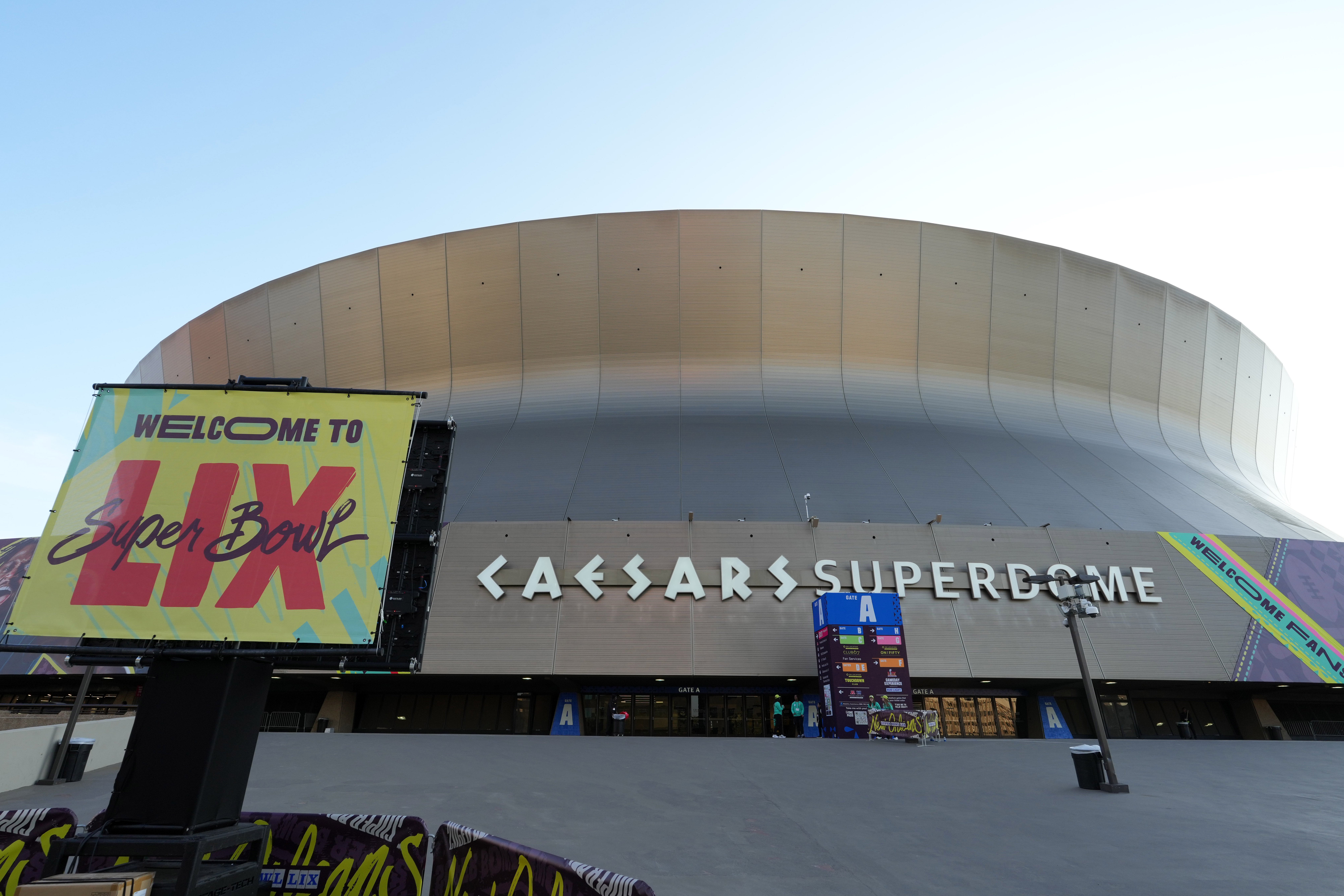 Feb 3, 2025; New Orleans, LA, USA; A general overall view of the Caesars Superdome, the site of Super Bowl LIX between the Kansas City Chiefs and Philadelphia Eagles.