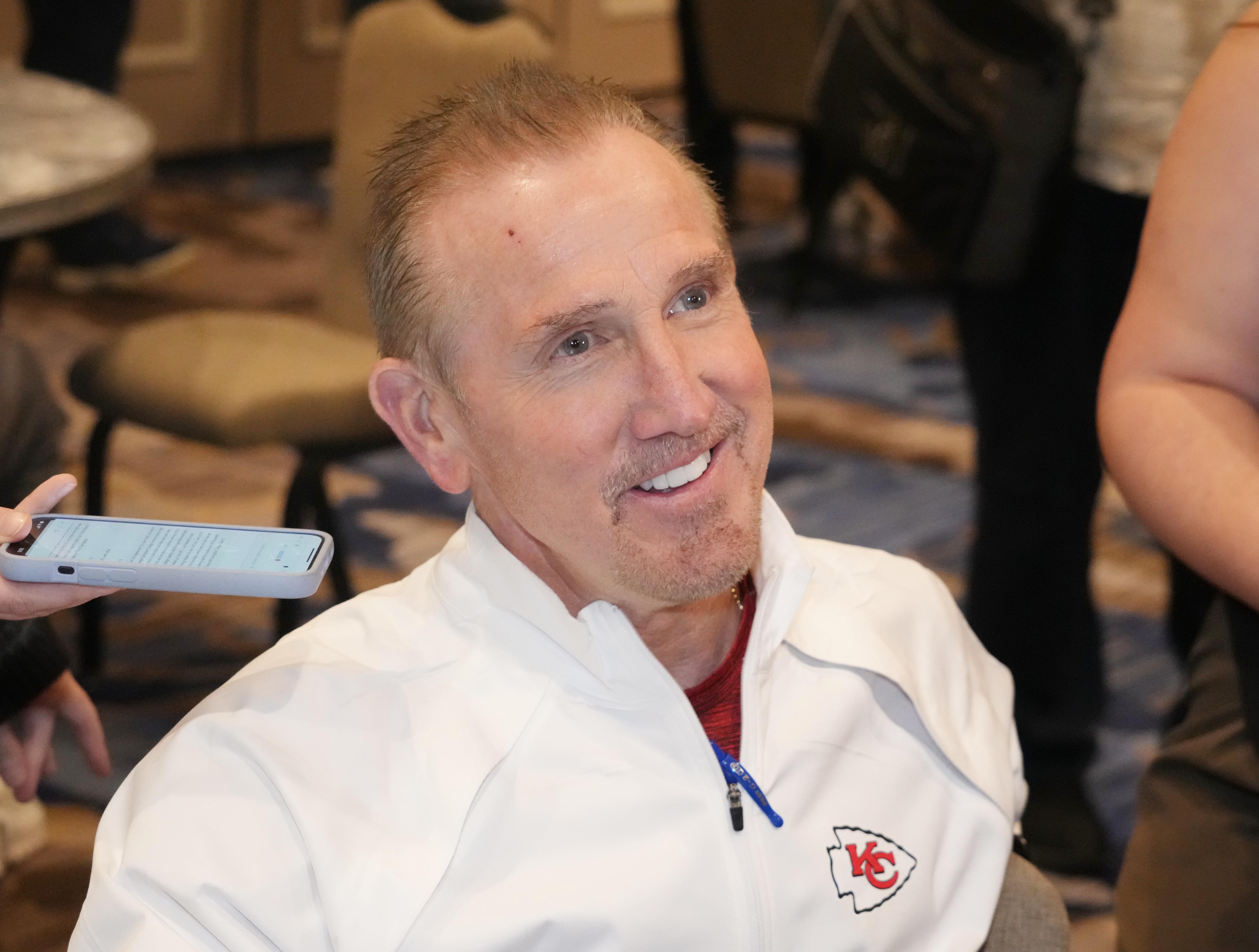 Feb 5, 2025; New Orleans, LA, USA; Kansas City Chiefs offensive coordinator Steve Spagnuolo in a press conference ahead of Super Bowl LIX at New Orleans Marriott.