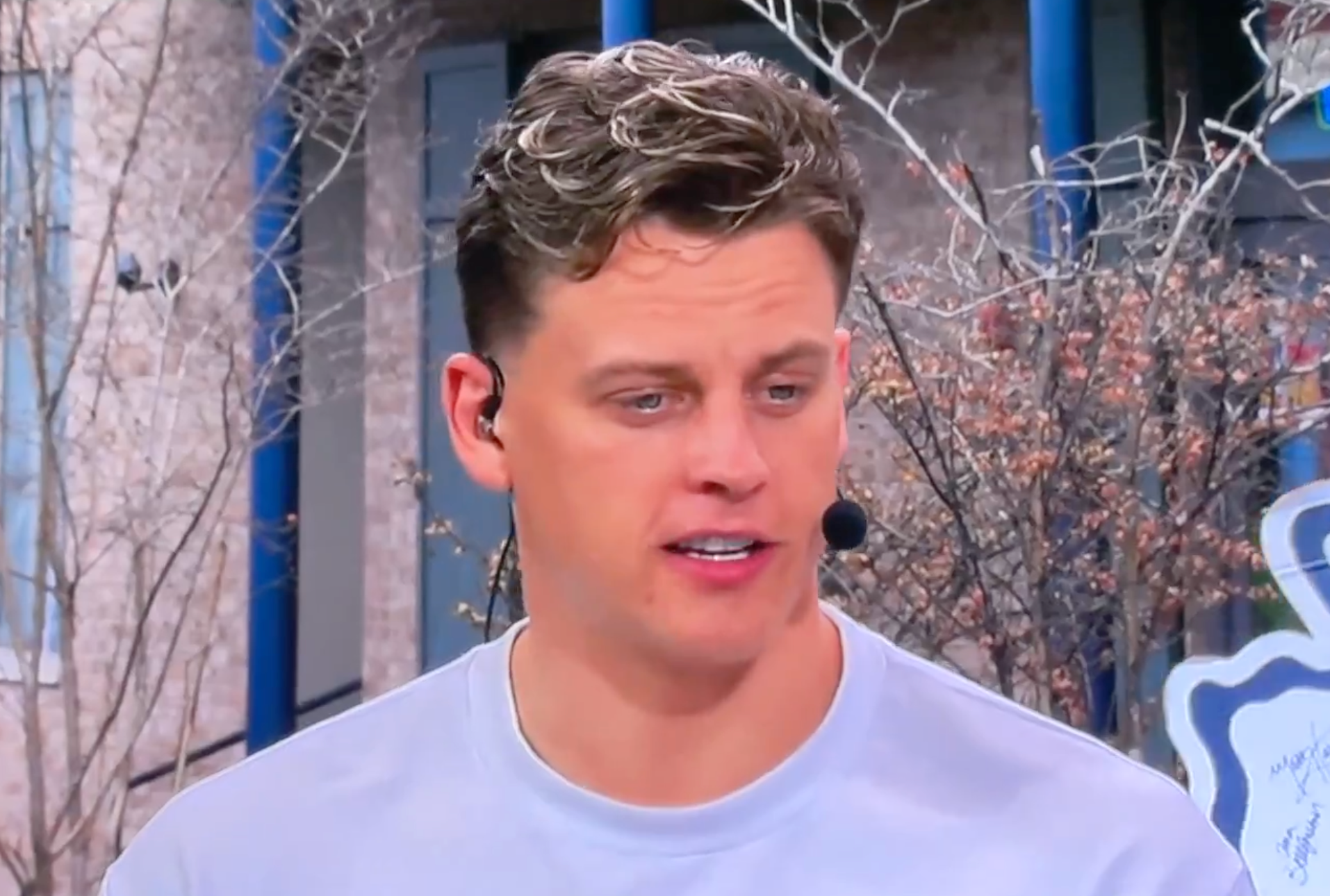Cincinnati Bengals quarterback Joe Burrow makes an appearance on ESPN's First Take on February 6, 2025.