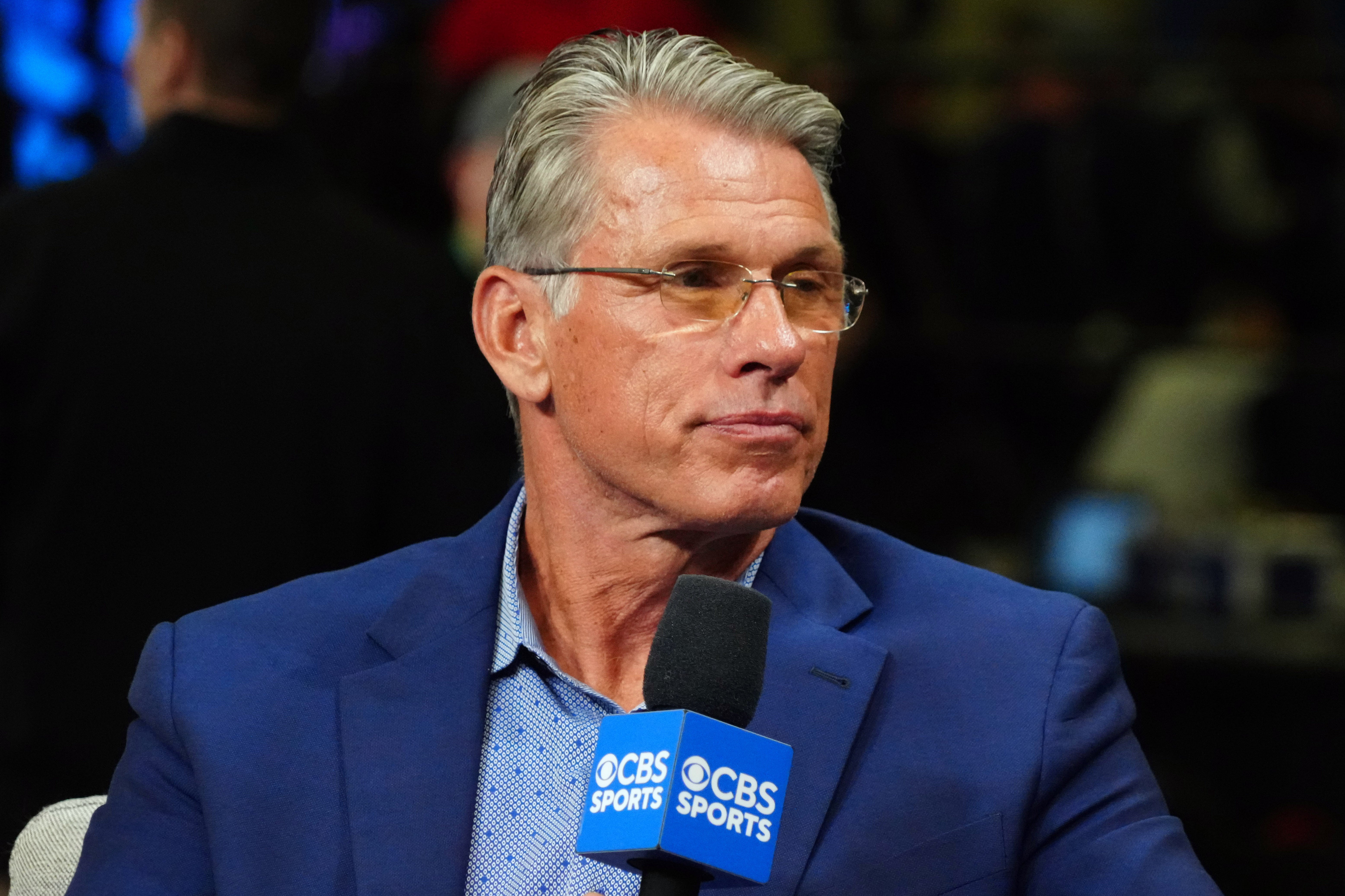 Feb 28, 2024; Indianapolis, IN, USA; Minnesota Vikings former general manager Rick Spielman on the CBS Sports set at the NFL Scouting Combine at Indiana Convention Center.