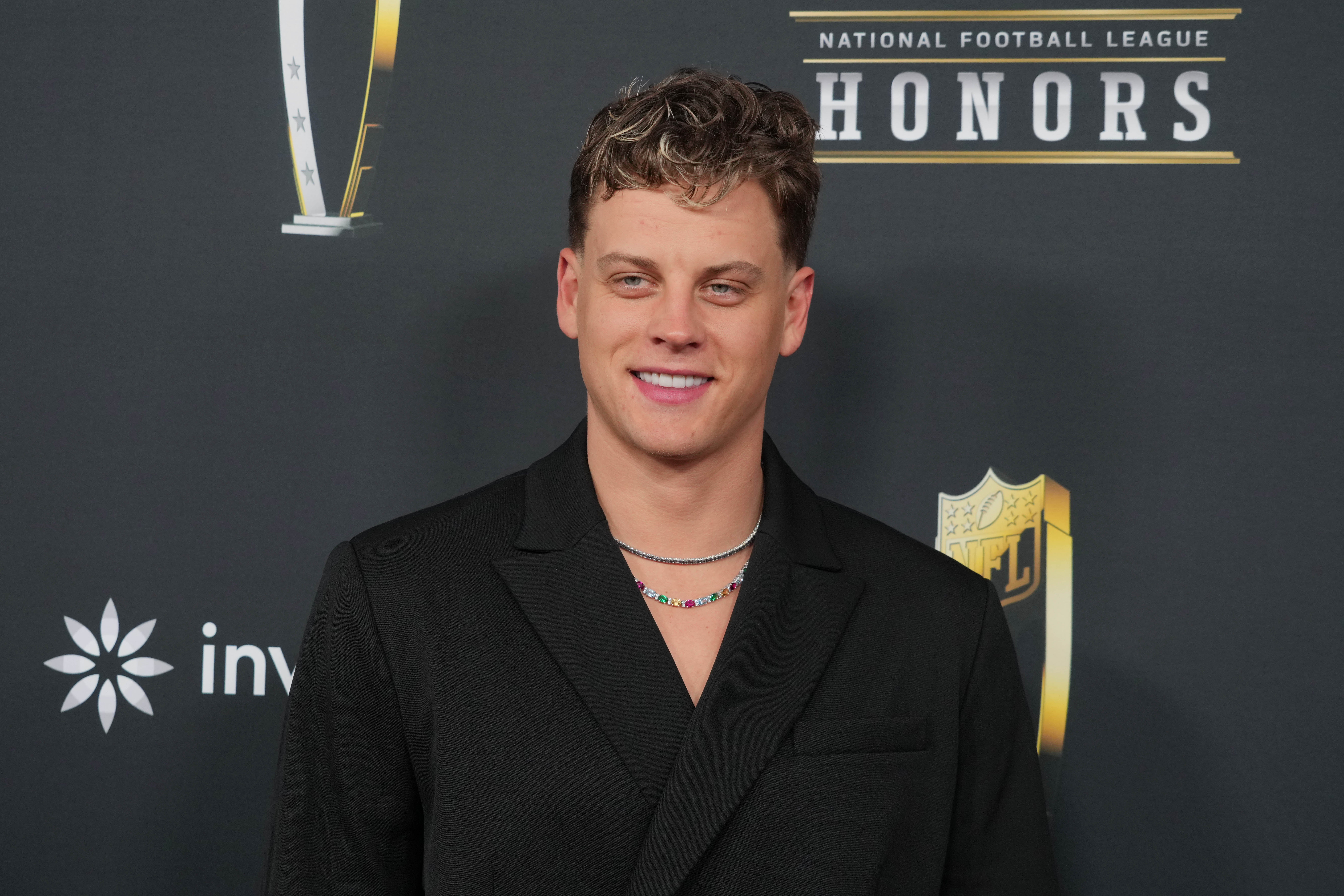 Feb 6, 2025; New Orleans, LA, USA; Joe Burrow on the red carpet before Super Bowl LIX NFL Honors at Saenger Theatre.