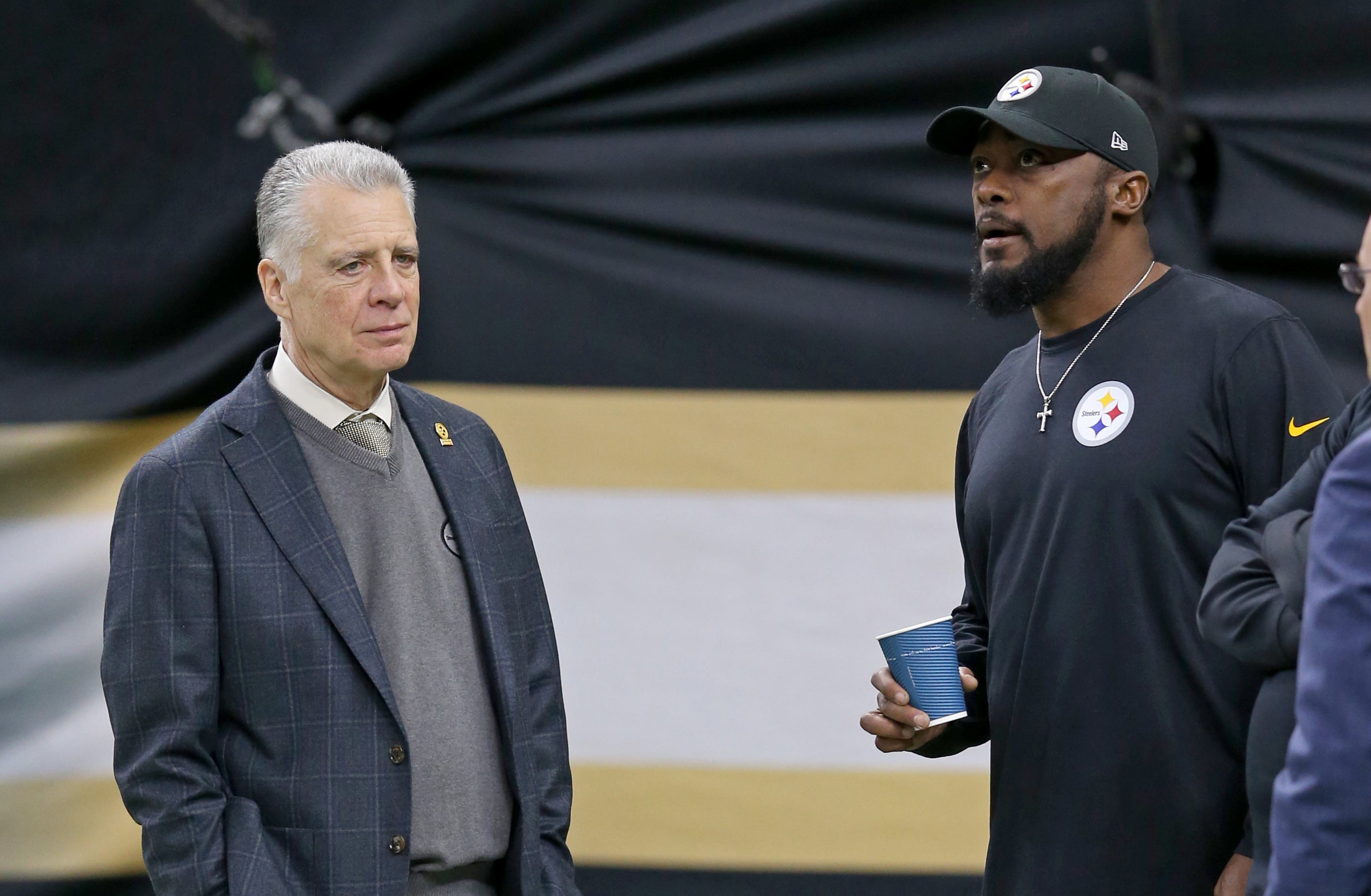 Dec 23, 2018; New Orleans, LA, USA; Pittsburgh Steelers owner Art Rooney II and head coach Mike Tomlin before their game against the New Orleans Saints at the Mercedes-Benz Superdome.