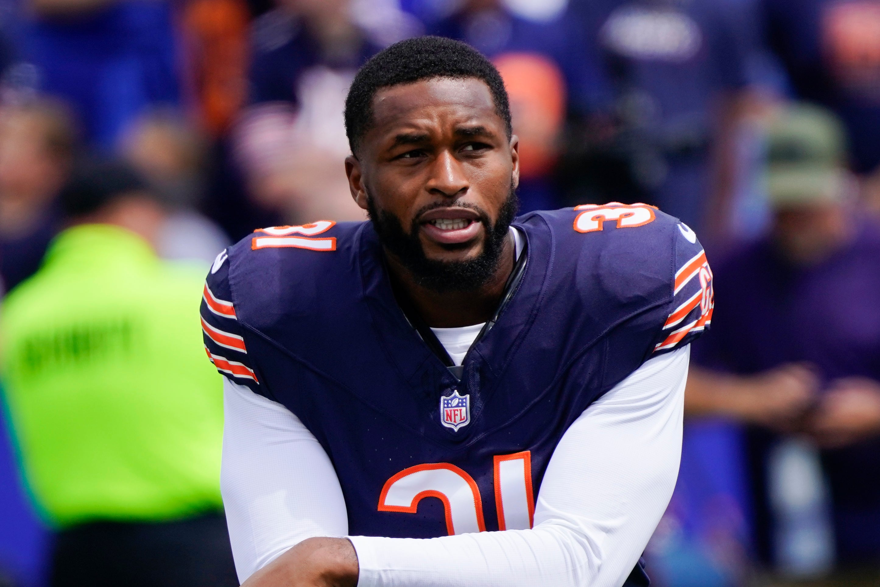 Aug 10, 2024; Orchard Park, New York, USA; Chicago Bears safety Kevin Byard III (31) prior to the game against the Buffalo Bills at Highmark Stadium.