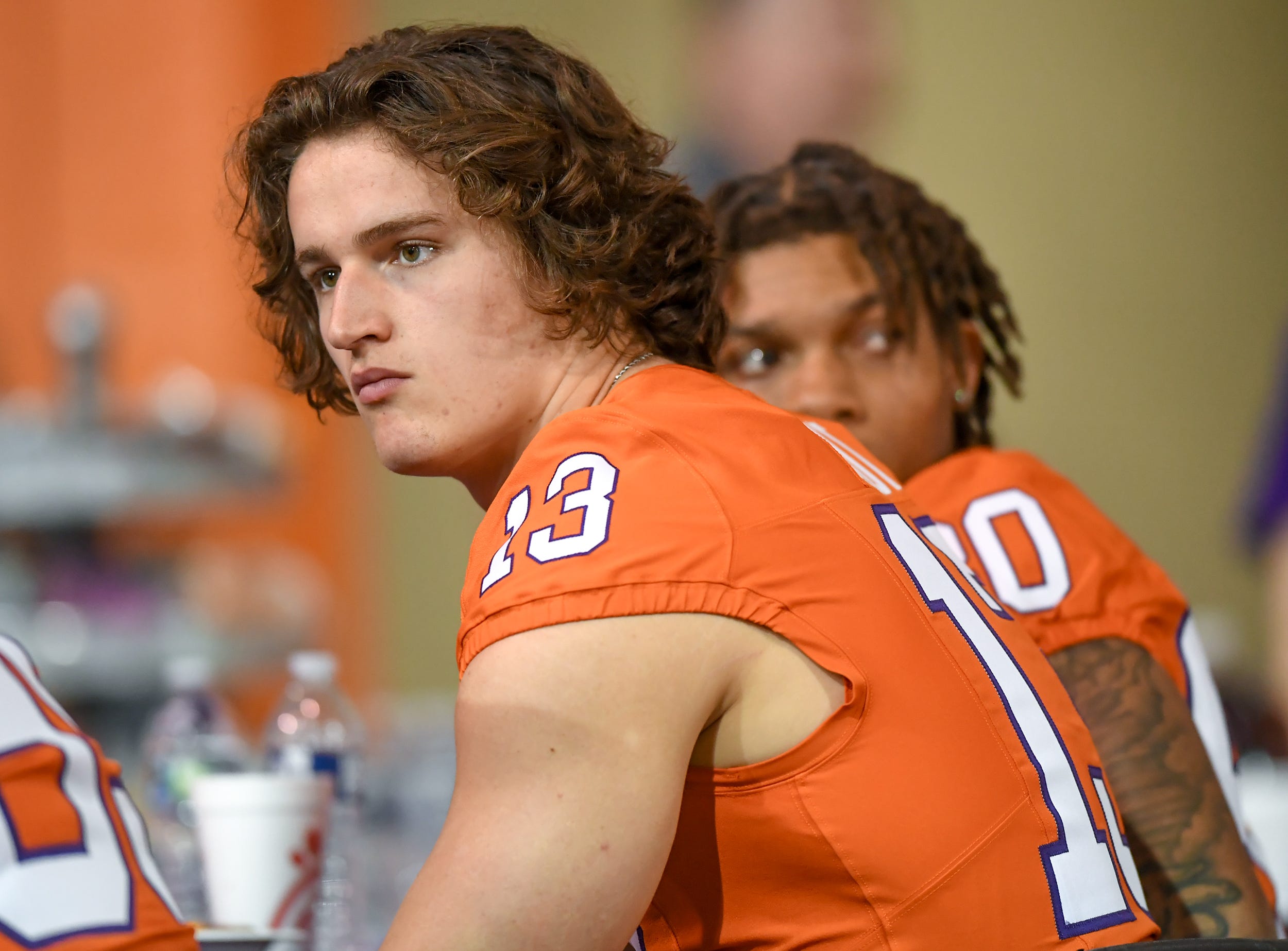 Clemson defensive end Will Heldt (13) during the Clemson Club football National Signing Day wrap up presented by Clemson Seneca Chick-Fil-A at the Poe Indoor Practice Facility at Clemson University in Clemson, S.C. Feb 5, 2025.