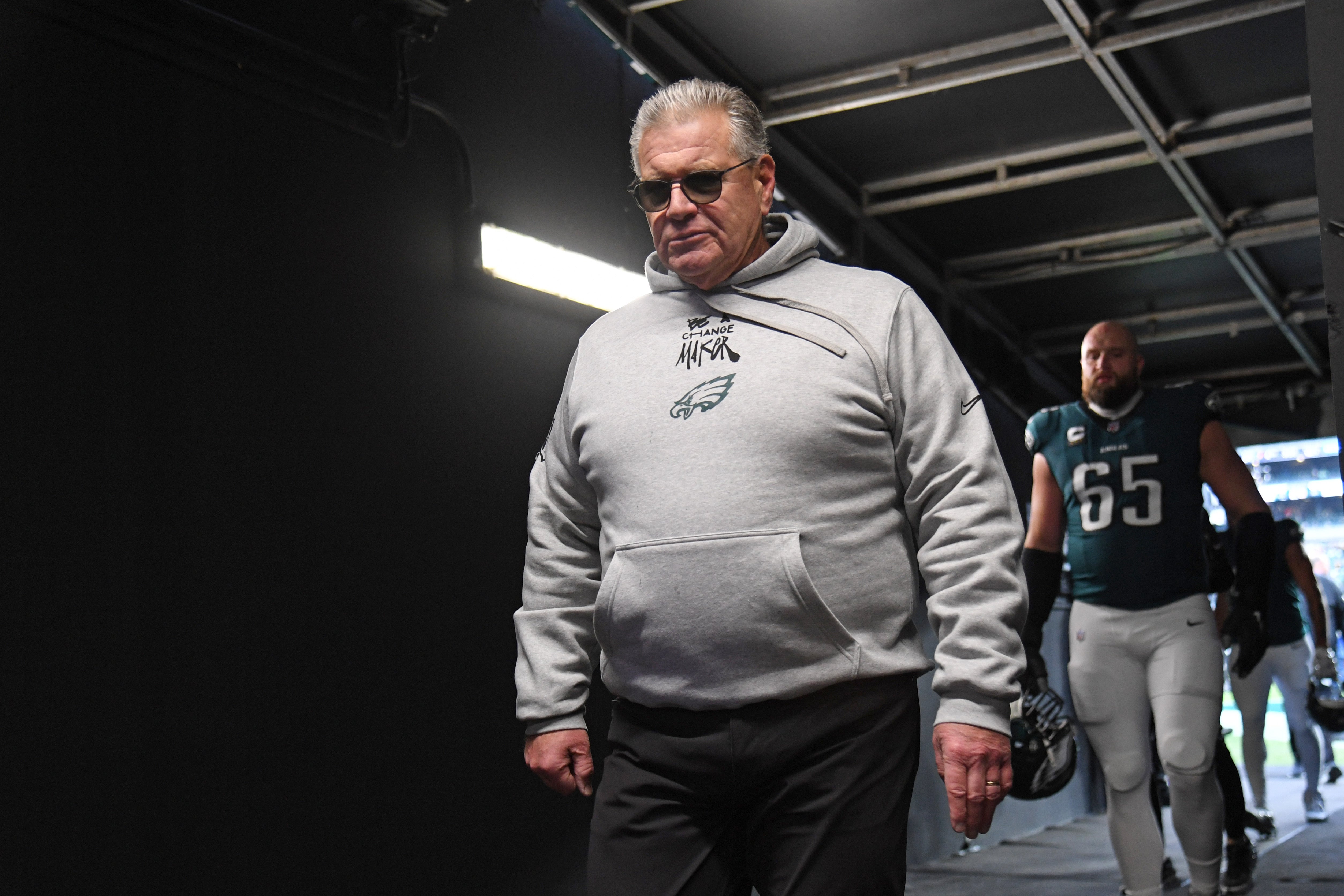 Philadelphia Eagles offensive line coach Jeff Stoutland in the tunnel against the Pittsburgh Steelers at Lincoln Financial Field.