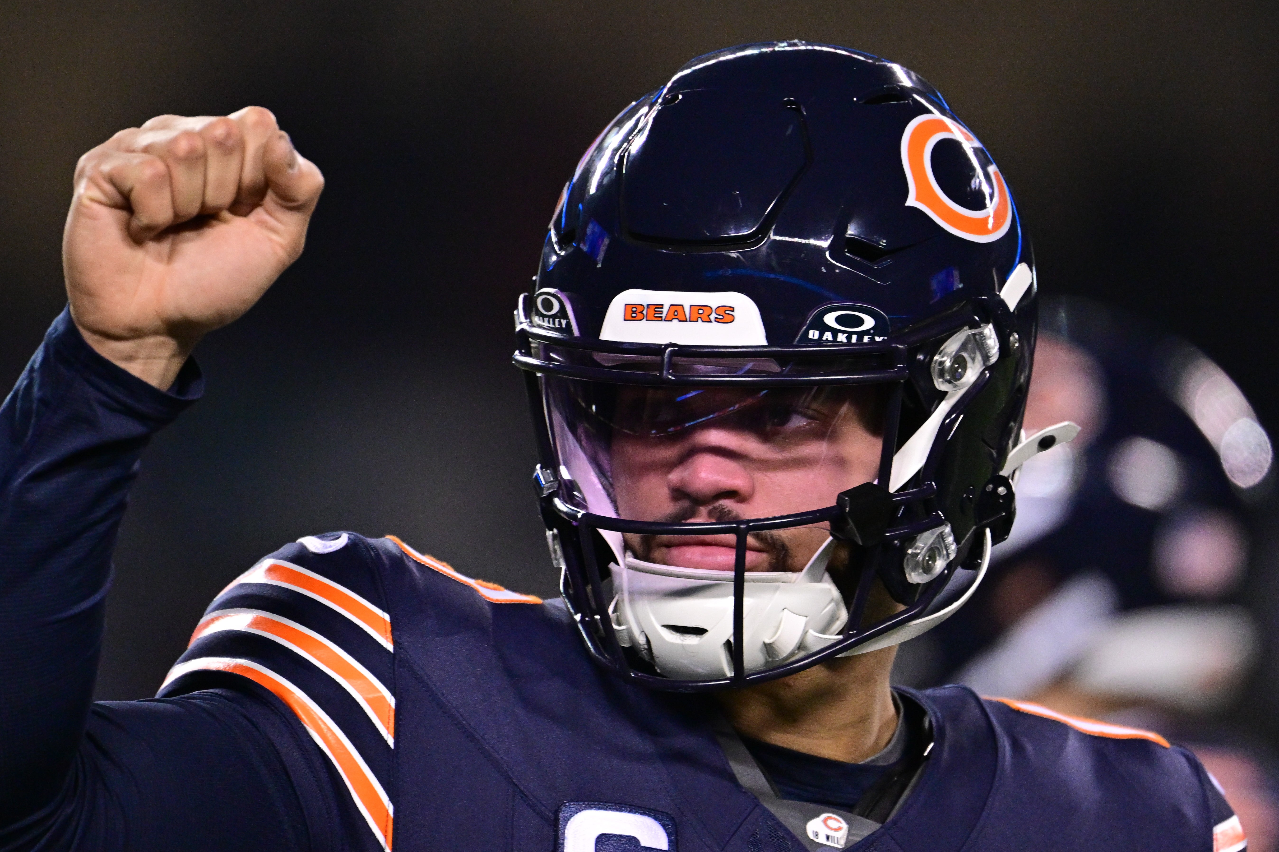 Dec 26, 2024; Chicago, Illinois, USA; Chicago Bears quarterback Caleb Williams (18) warms up before the game against the Seattle Seahawks at Soldier Field.