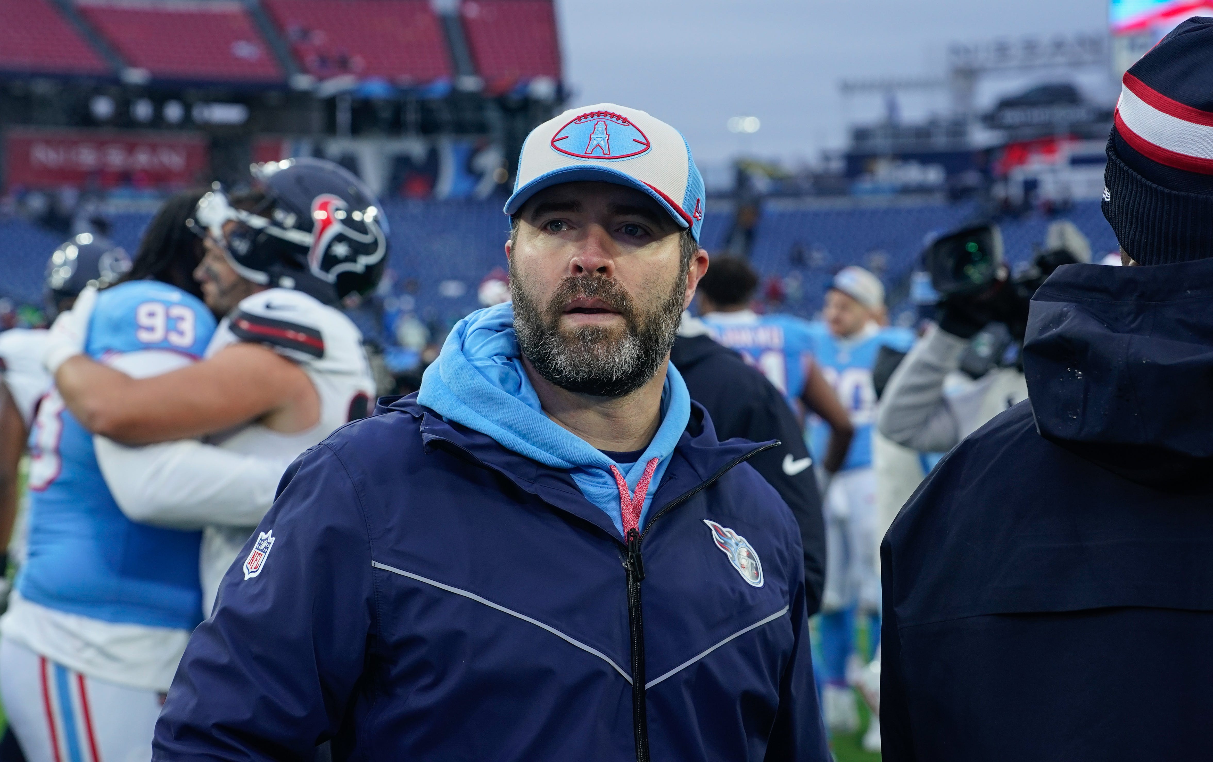 Tennessee Titans head coach Brian Callahan leaves the field after the game with the Houston Texans at Nissan Stadium in Nashville, Tenn., Sunday, Jan. 5, 2025 Denny Simmons / The Tennessean-USA TODAY NETWORK via Imagn Images