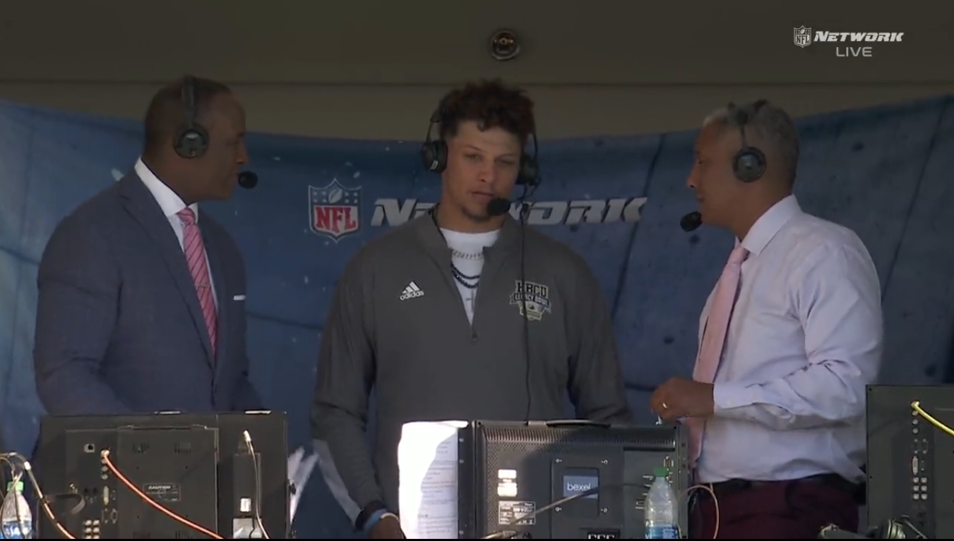 Chiefs QB Patrick Mahomes interviewed at HBCU Legacy Bowl in 2022.
