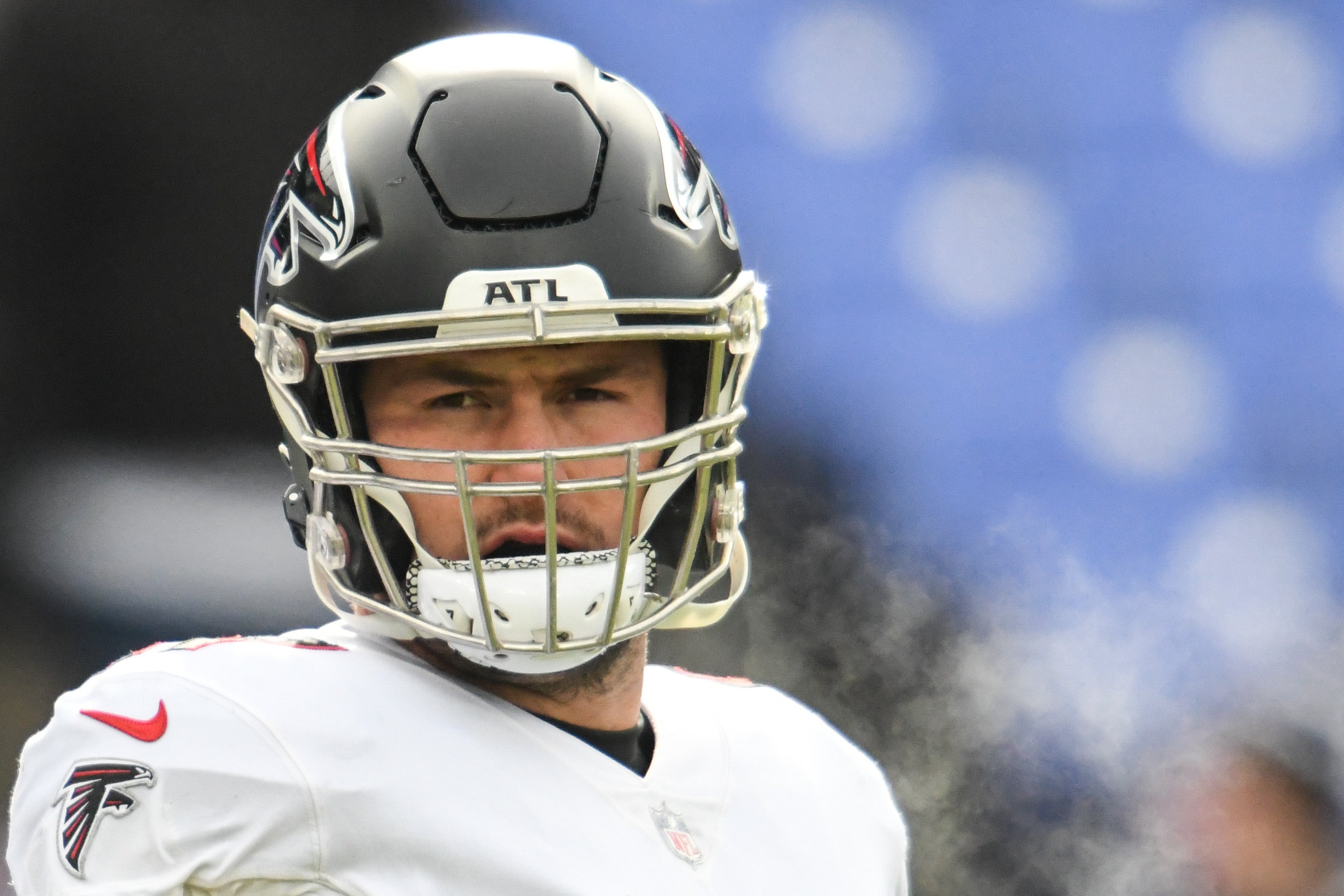 Dec 24, 2022; Baltimore, Maryland, USA; Atlanta Falcons center Drew Dalman (67) stands on the field before the game against the Baltimore Ravens at M&T Bank Stadium.