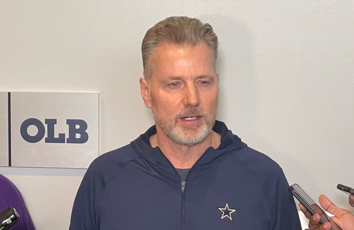 Dallas Cowboys DC Matt Eberflus talks to reporters for the first time since being hired.