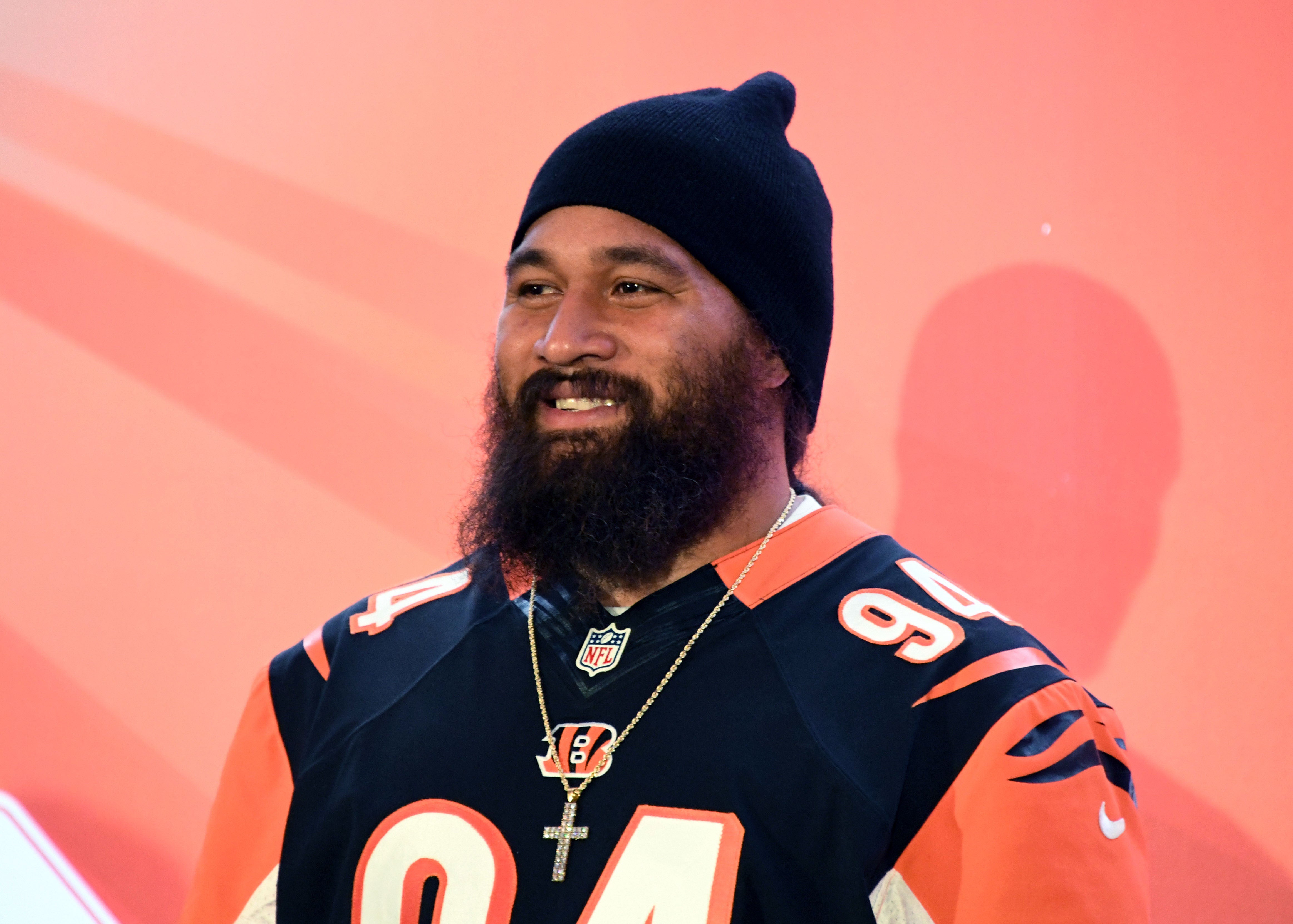 Oct 29, 2016; London, United Kingdom; Cincinnati Bengals defensive tackle Domata Peko (94) during the NFL International Series Fan Rally at the Victoria House.