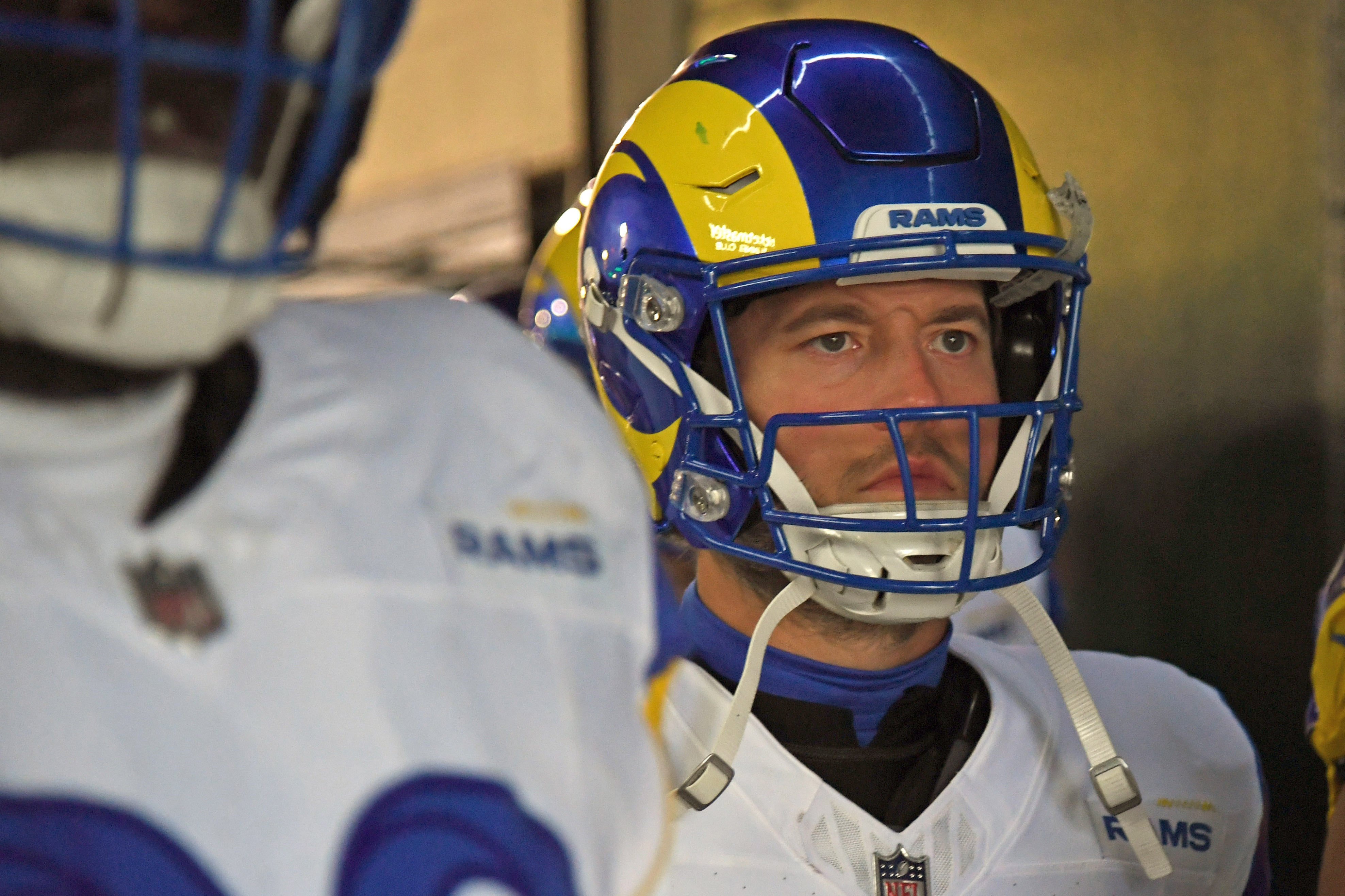 Los Angeles Rams quarterback Matthew Stafford (9) in the tunnel against the Philadelphia Eagles in a 2025 NFC divisional round game at Lincoln Financial Field.