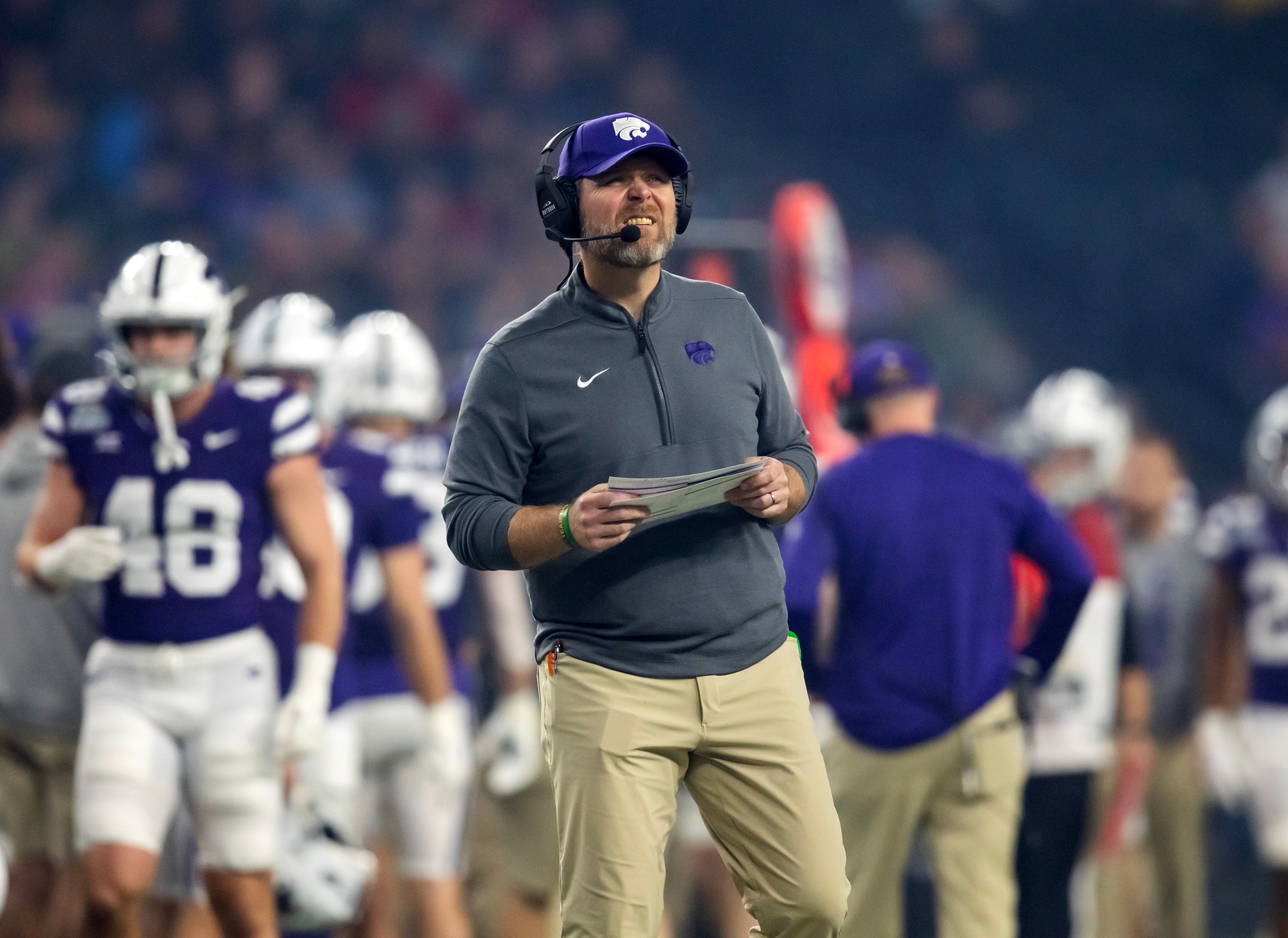 Kansas State Wildcats offensive coordinator Conor Riley against the Rutgers Scarlet Knights during the Rate Bowl at Chase Field.