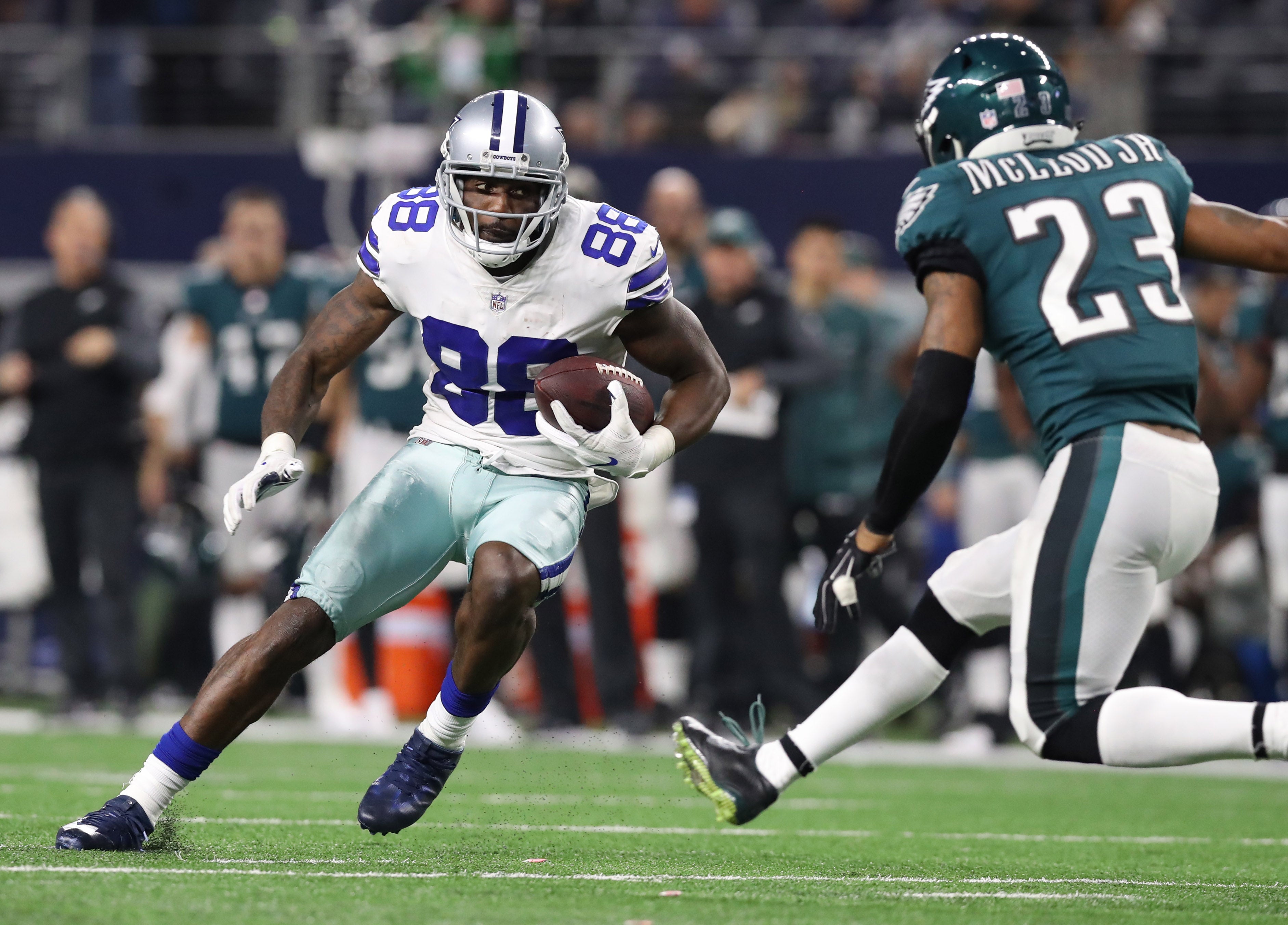 Dallas Cowboys wide receiver Dez Bryant (88) runs after a reception against the Philadelphia Eagles at AT&T Stadium.