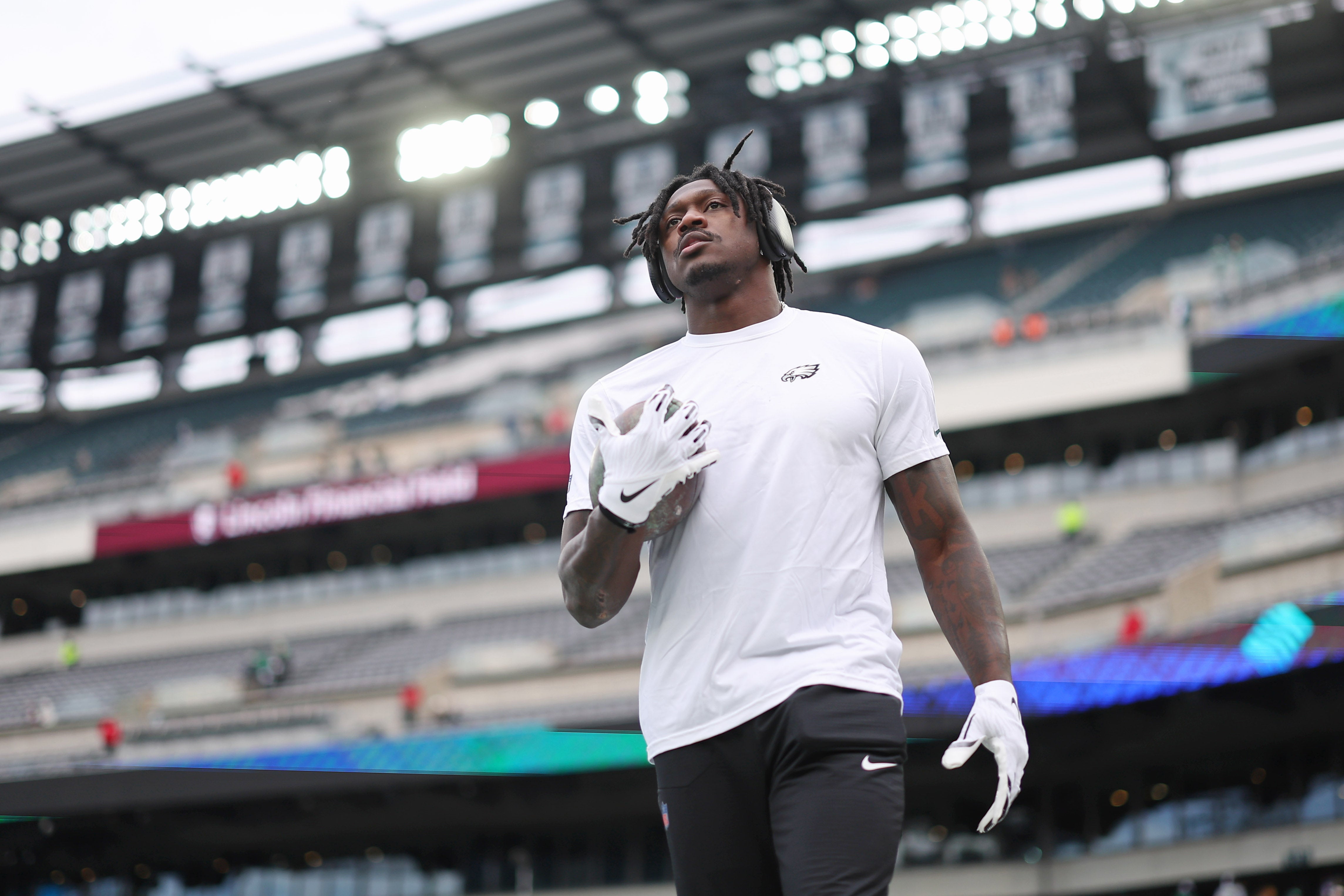 Philadelphia Eagles wide receiver A.J. Brown (11) warms up before the NFC Championship game at Lincoln Financial Field.