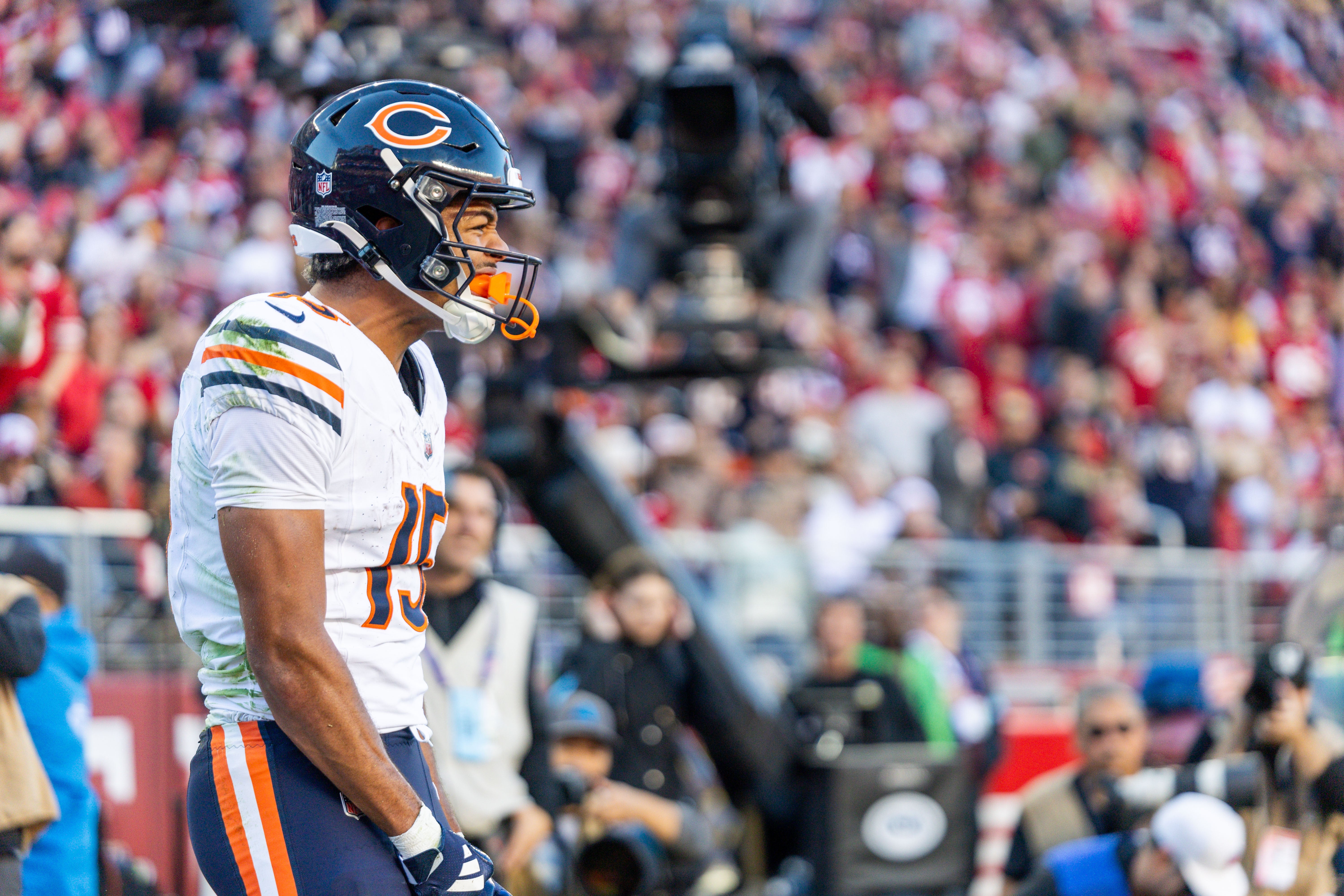 Chicago Bears wide receiver Rome Odunze (15) celebrates a touchdown during the third quarter against the San Francisco 49ers at Levi's Stadium.