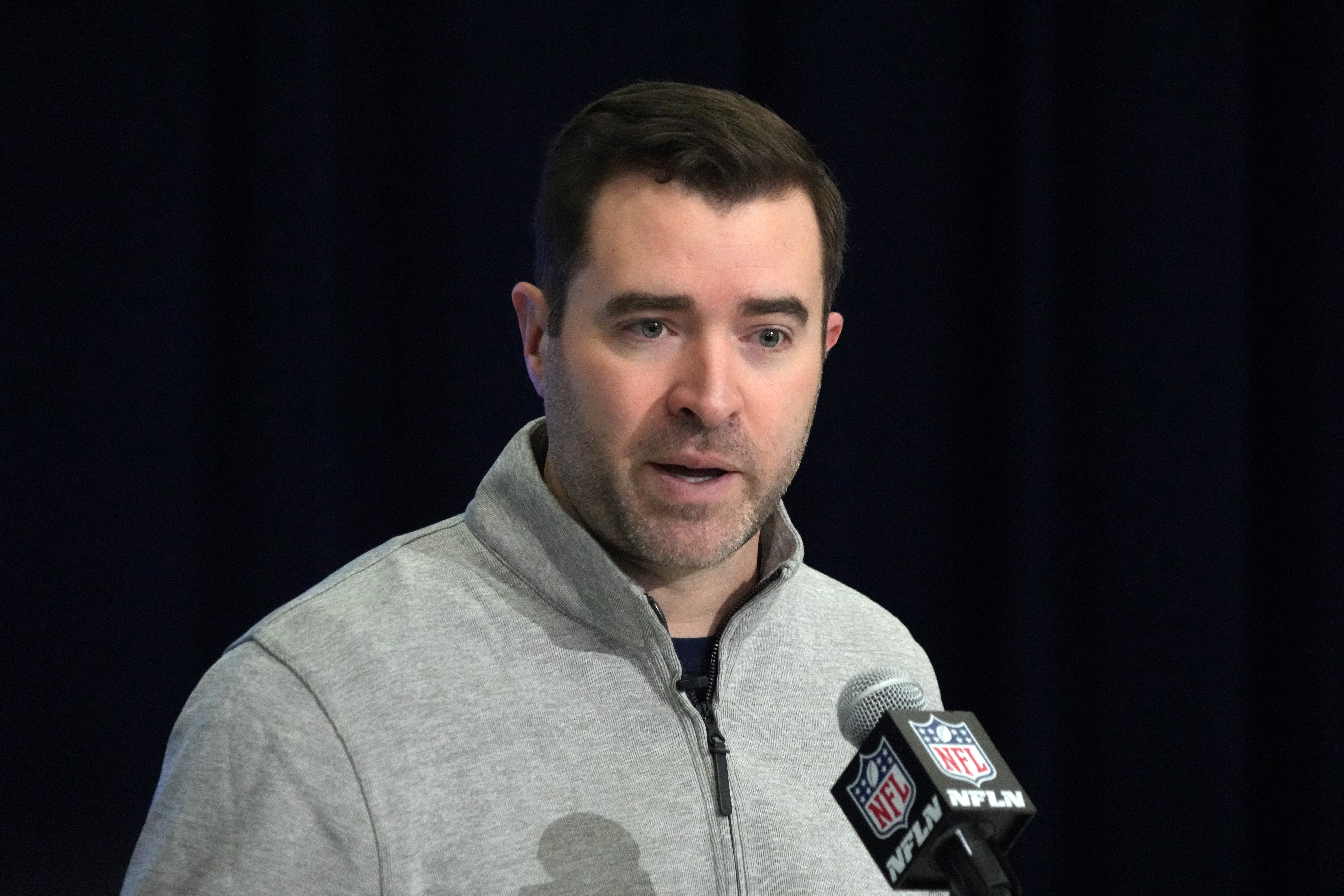 Tennessee Titans head coach Brian Callahan speaks during a press conference during the NFL Scouting Combine at Indiana Convention Center. Kirby Lee-Imagn Images