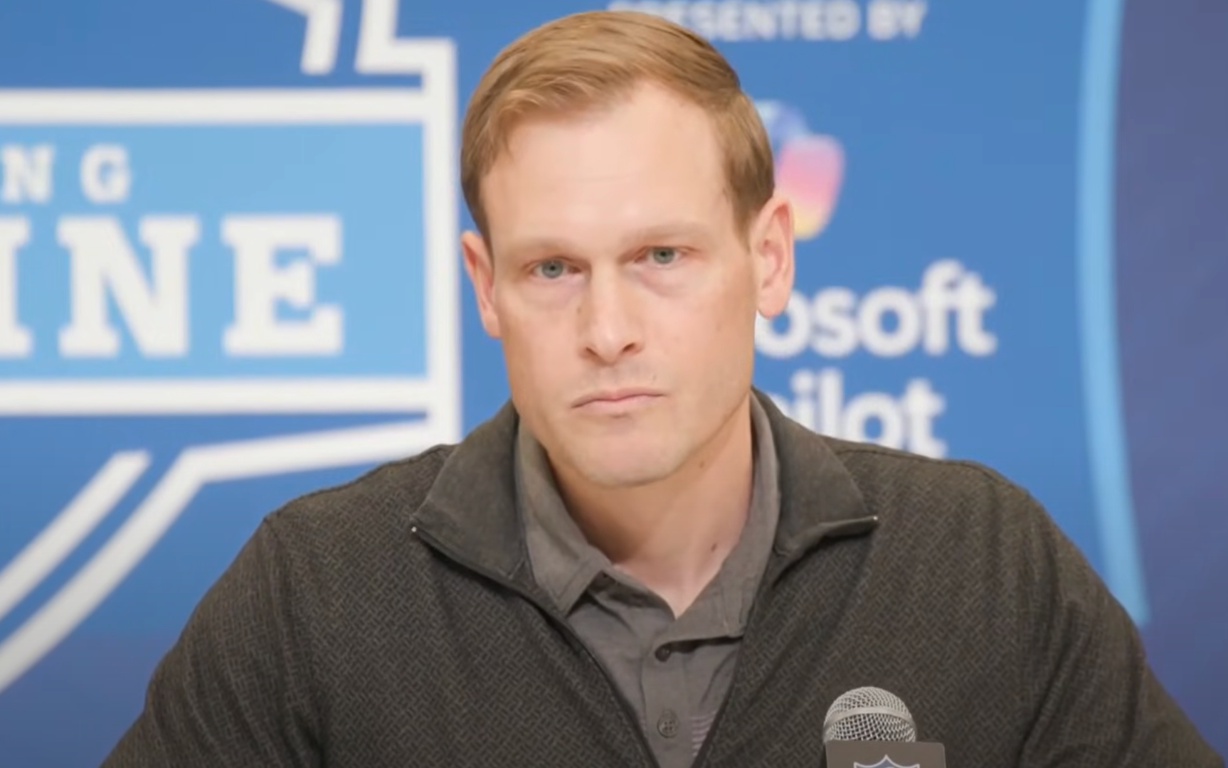 Ben Johnson addresses the media at the 2025 Scouting Combine.