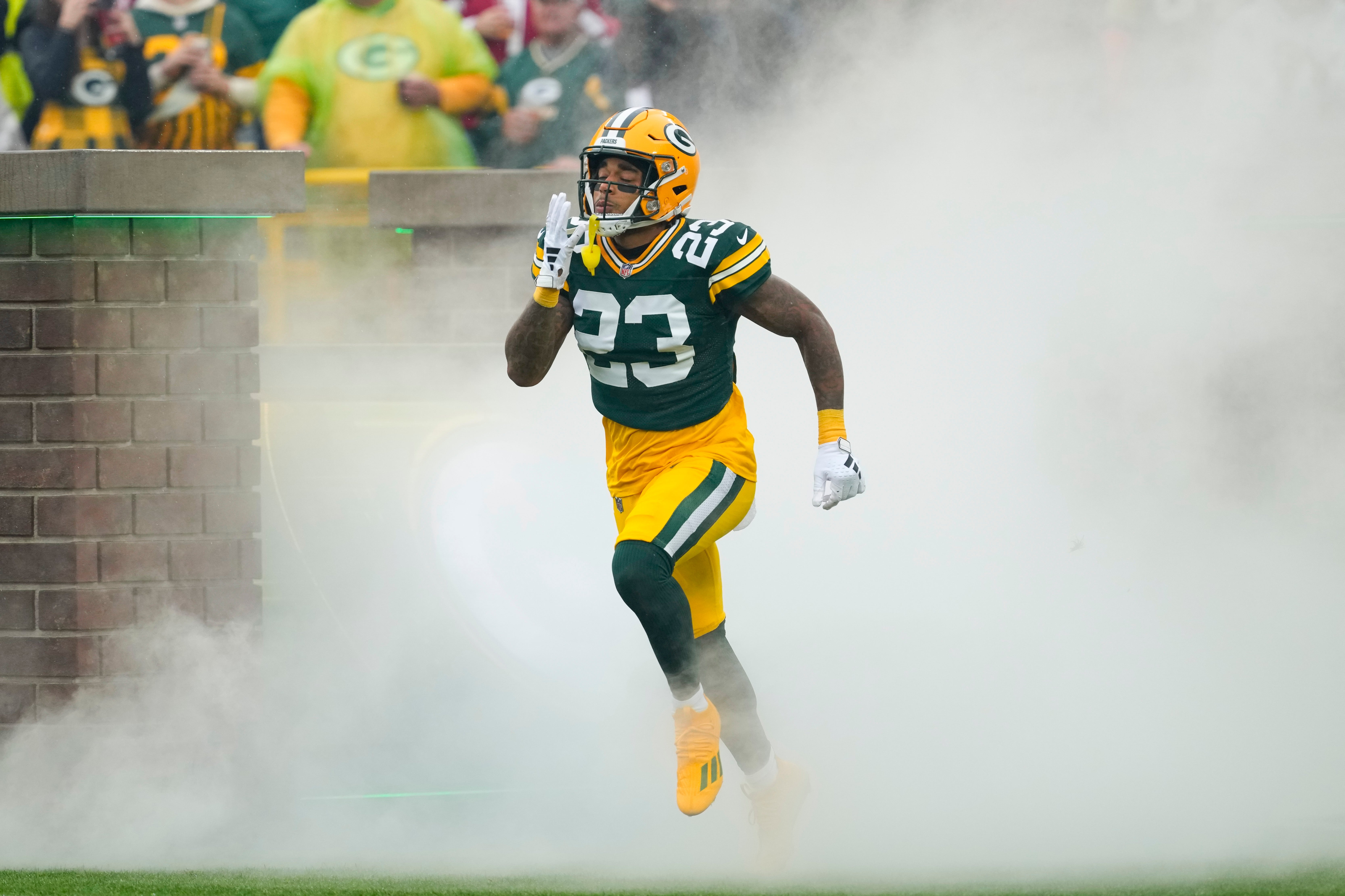 Green Bay Packers cornerback Jaire Alexander (23) prior to the game against the Arizona Cardinals at Lambeau Field.