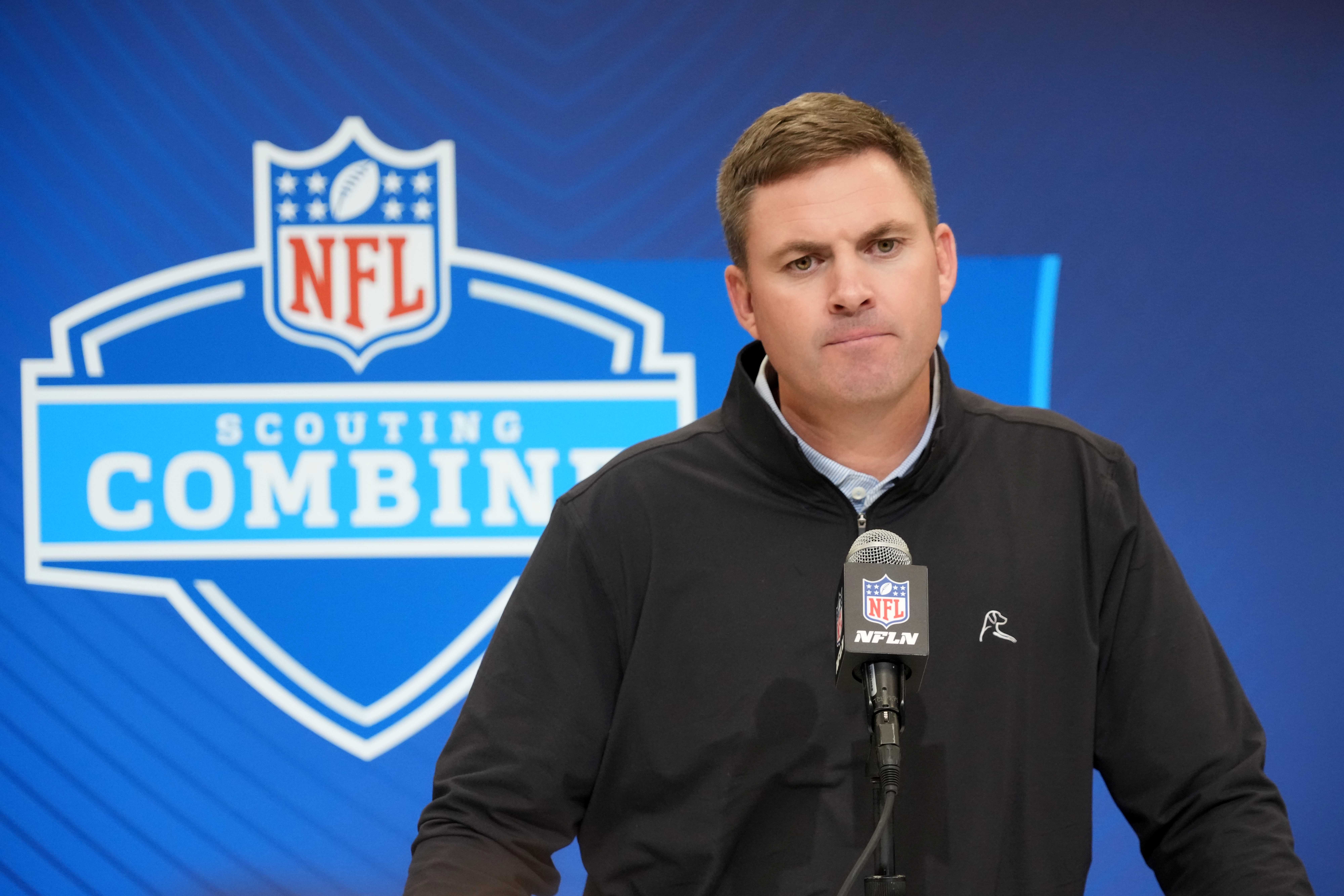 Feb 25, 2025; Indianapolis, IN, USA; Cincinnati Bengals coach Zac Taylor speaks during the NFL Scouting Combine at the Indiana Convention Center.