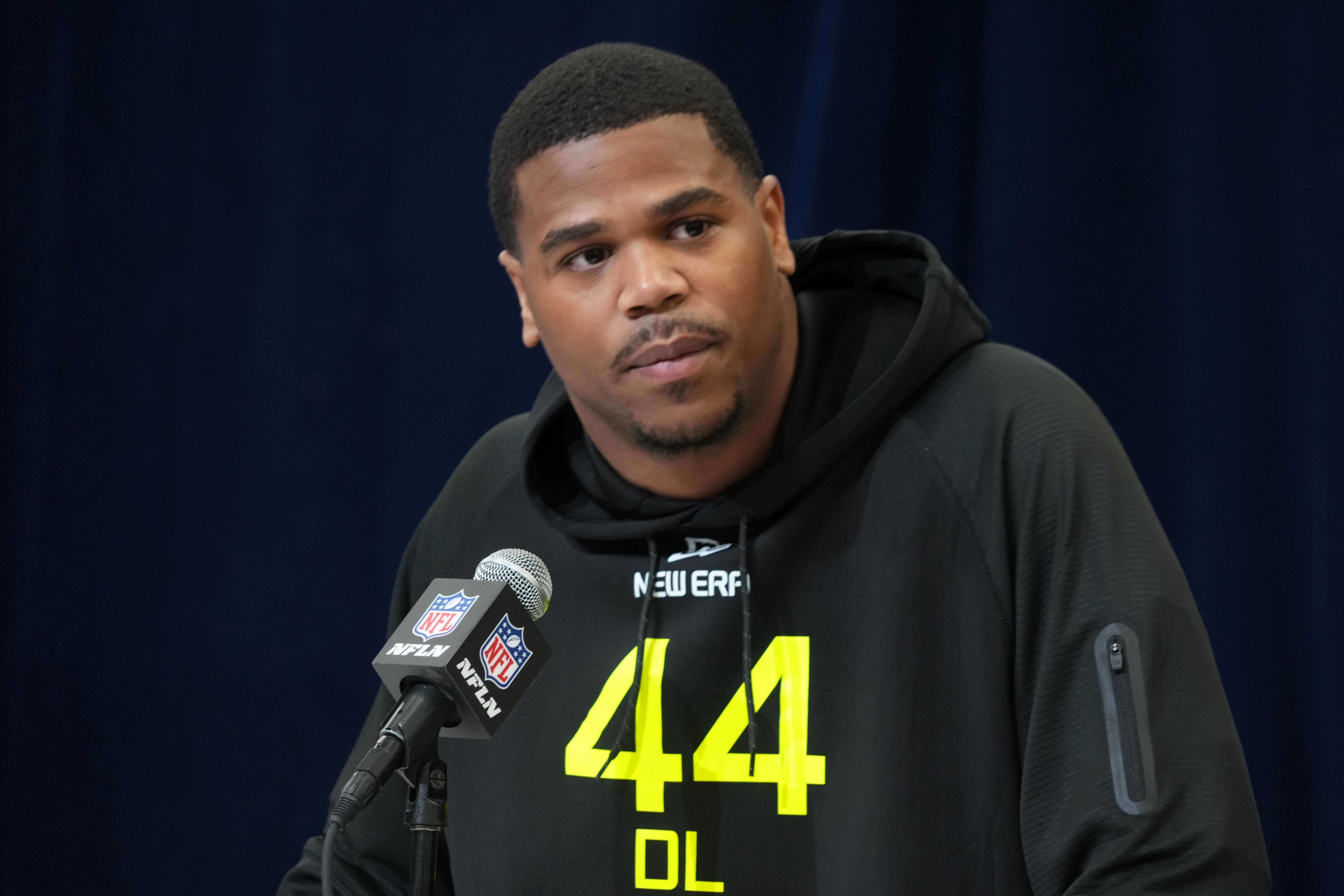 Abdul Carter at the podium at the NFL Scouting Combine
