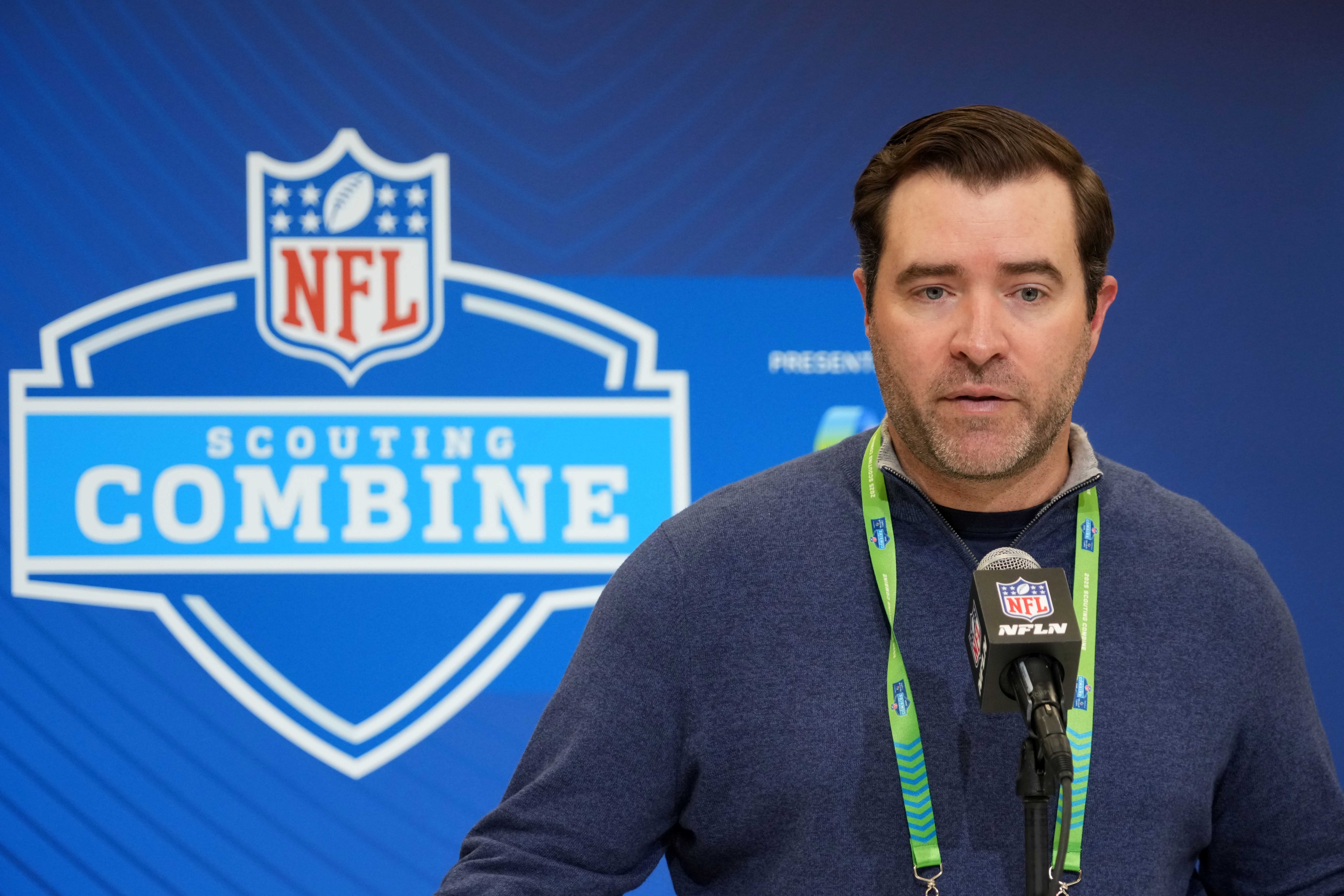 Tennessee Titans coach Brian Callahan speaks during the NFL Scouting Combine at the Indiana Convention Center. Kirby Lee-Imagn Images