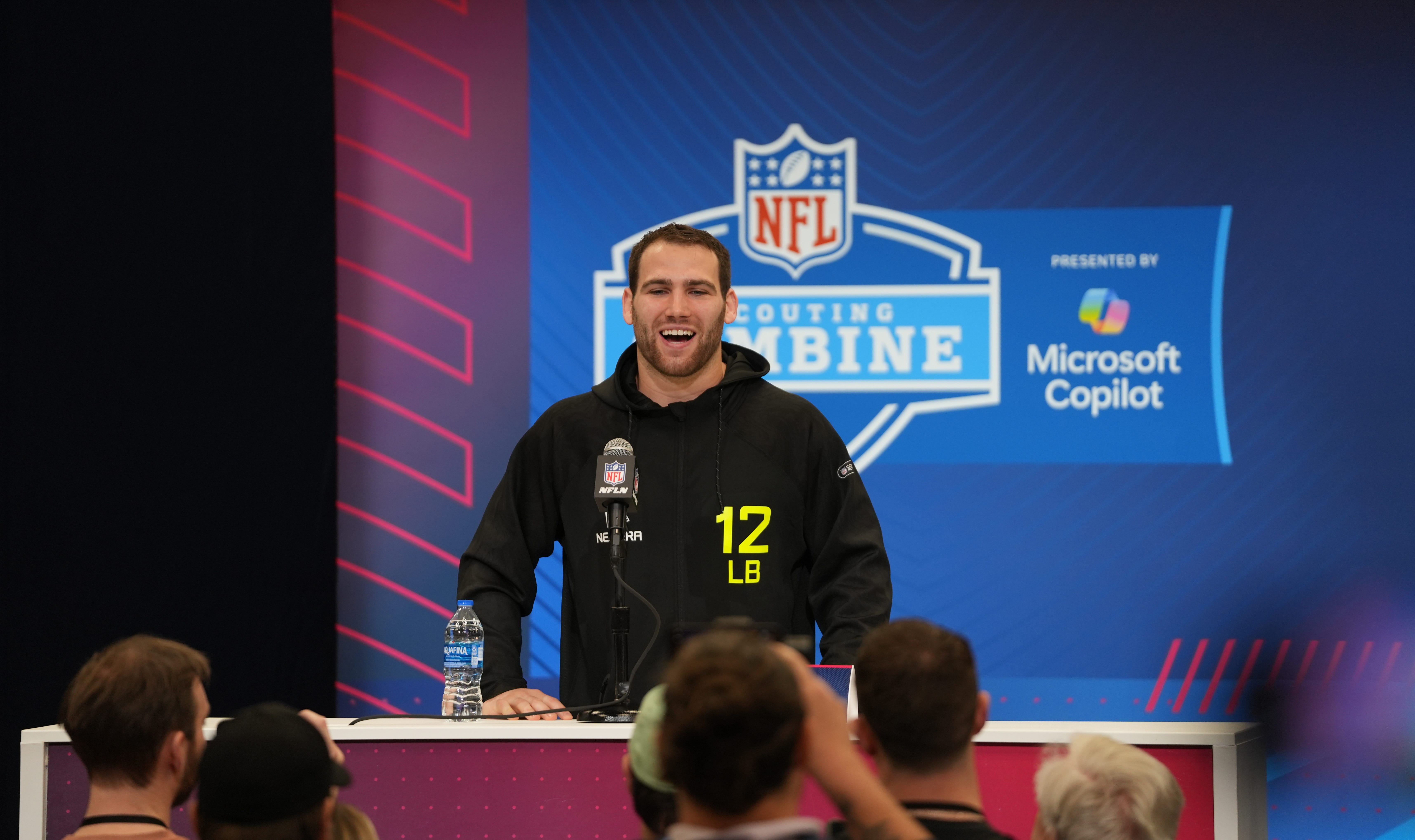 Notre Dame linebacker Jack Kiser speaks to the media during the 2025 NFL draft.