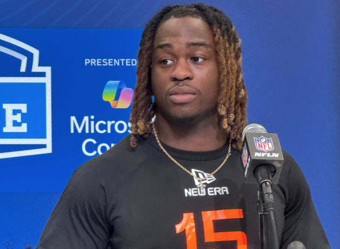 Ashton Jeanty speaks with the media at the 2025 Scouting Combine.