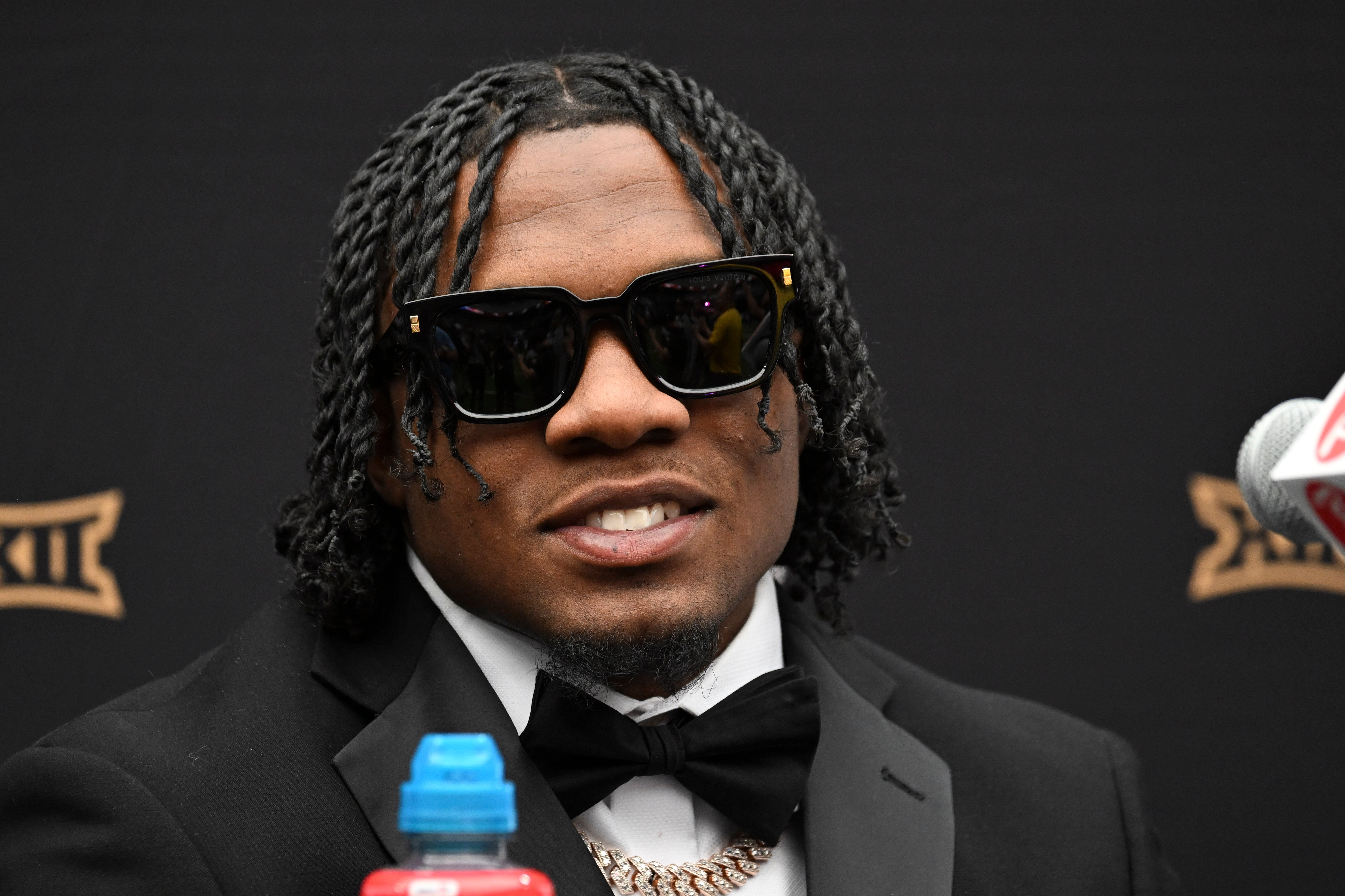 Jul 10, 2024; Las Vegas, NV, USA; UCF Knights running back RJ Harvey speaks to the media during the Big 12 Media Days at Allegiant Stadium.