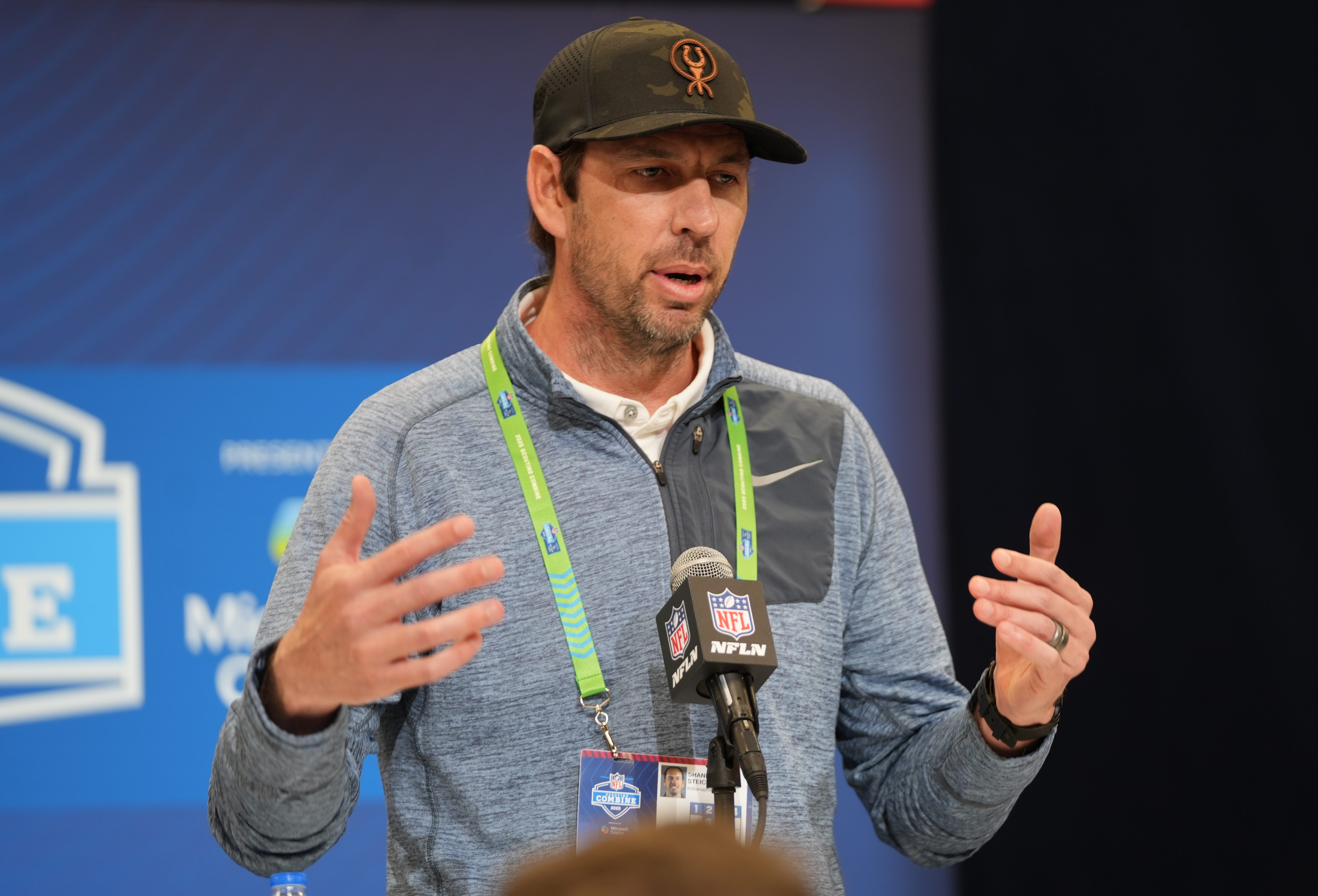 Indianapolis Colts head coach Shane Steichen speaks to the media during the 2025 NFL draft.