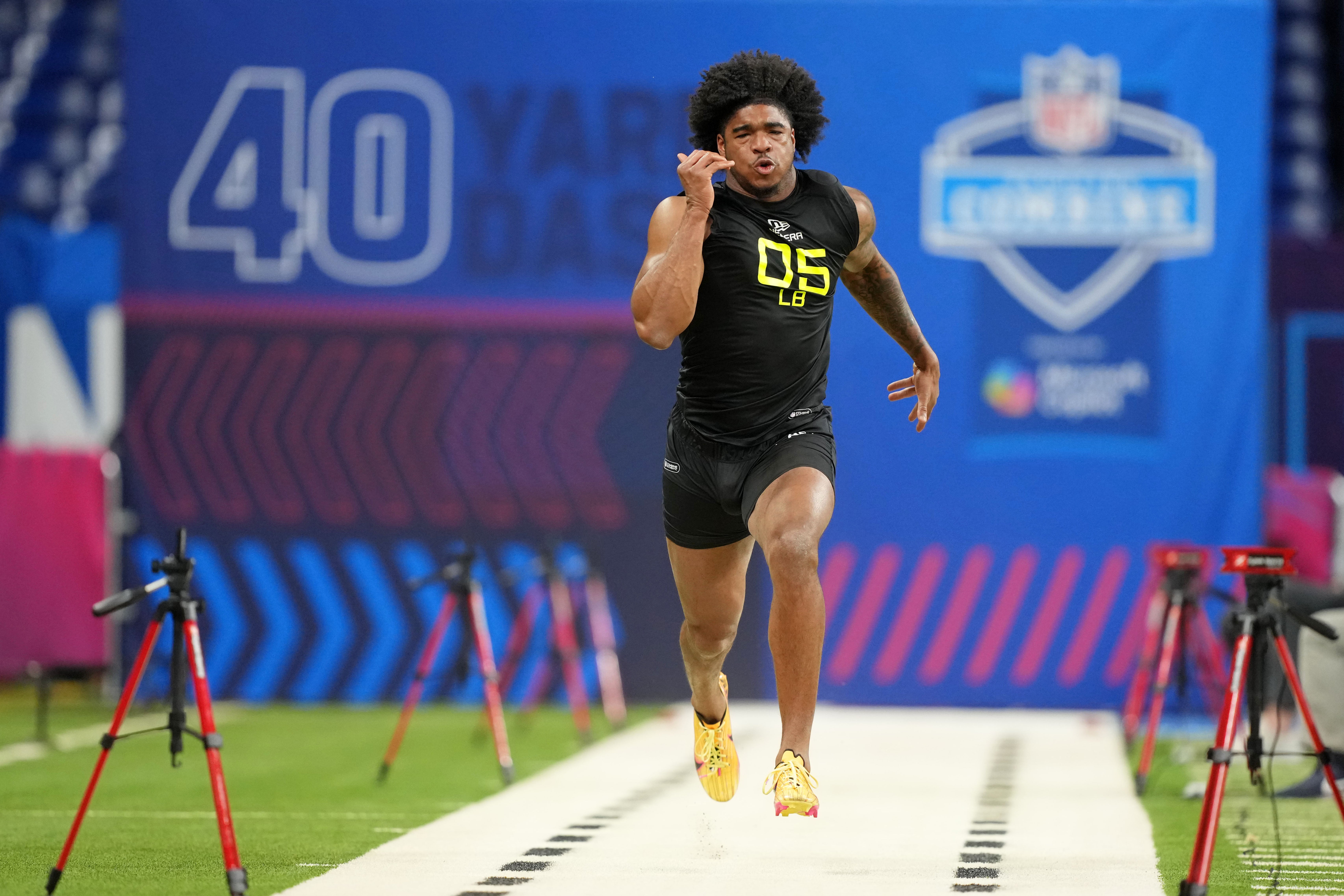 Jihaad Campbell, LB Alabama runs his forty-yard dash at the 2025 NFL Combine