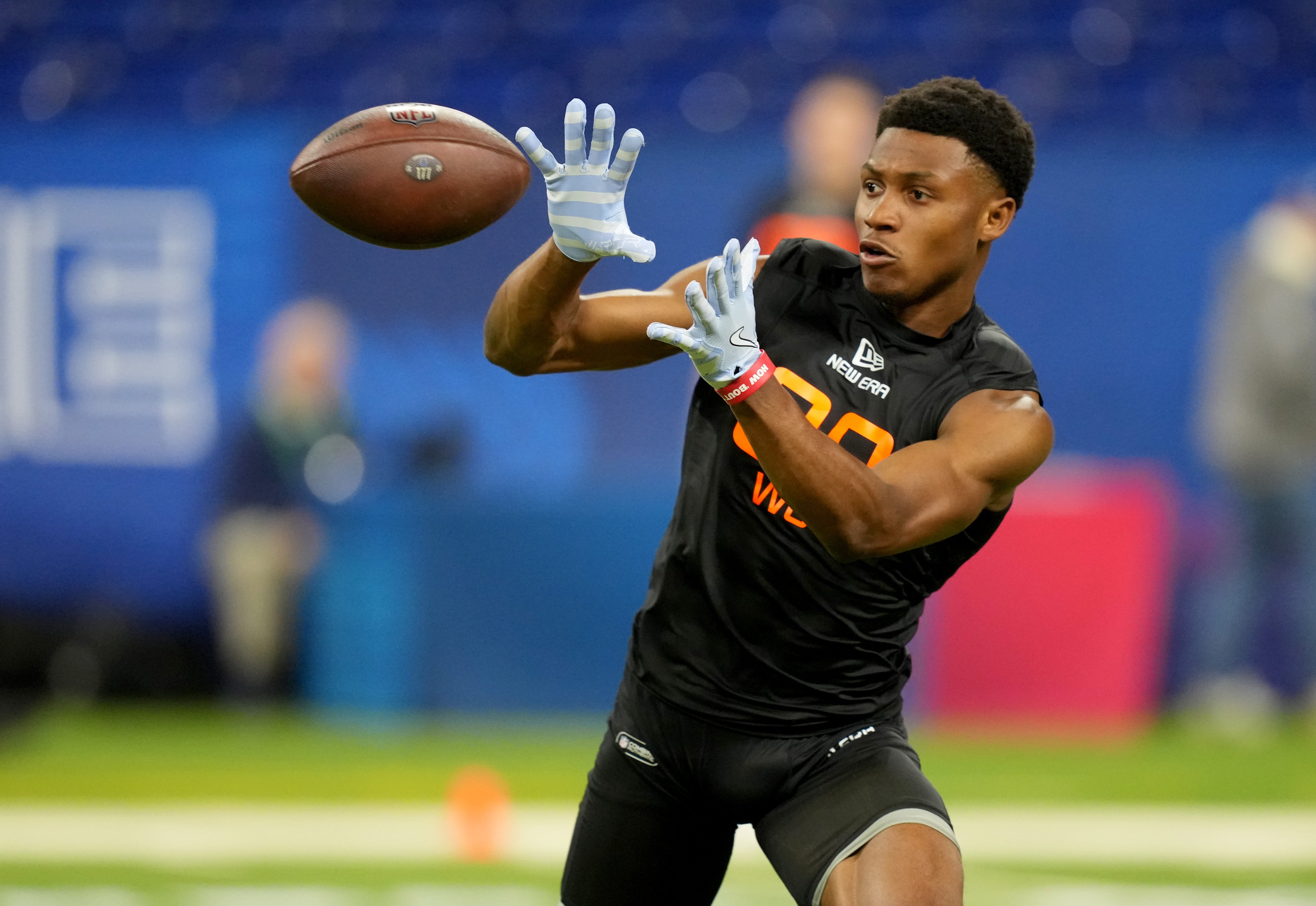 Georgia wideout Arian Smith (WO39) during the 2025 NFL Combine at Lucas Oil Stadium.